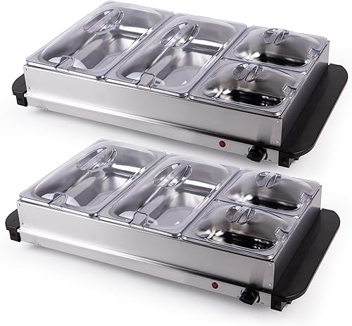 Miniatura 4 de EHOMEA2Z Calentadores eléctricos de alimentos para fiestas (paquete de 2), servidores y calentadores de bufé, bandejas de calentamiento para bufés,