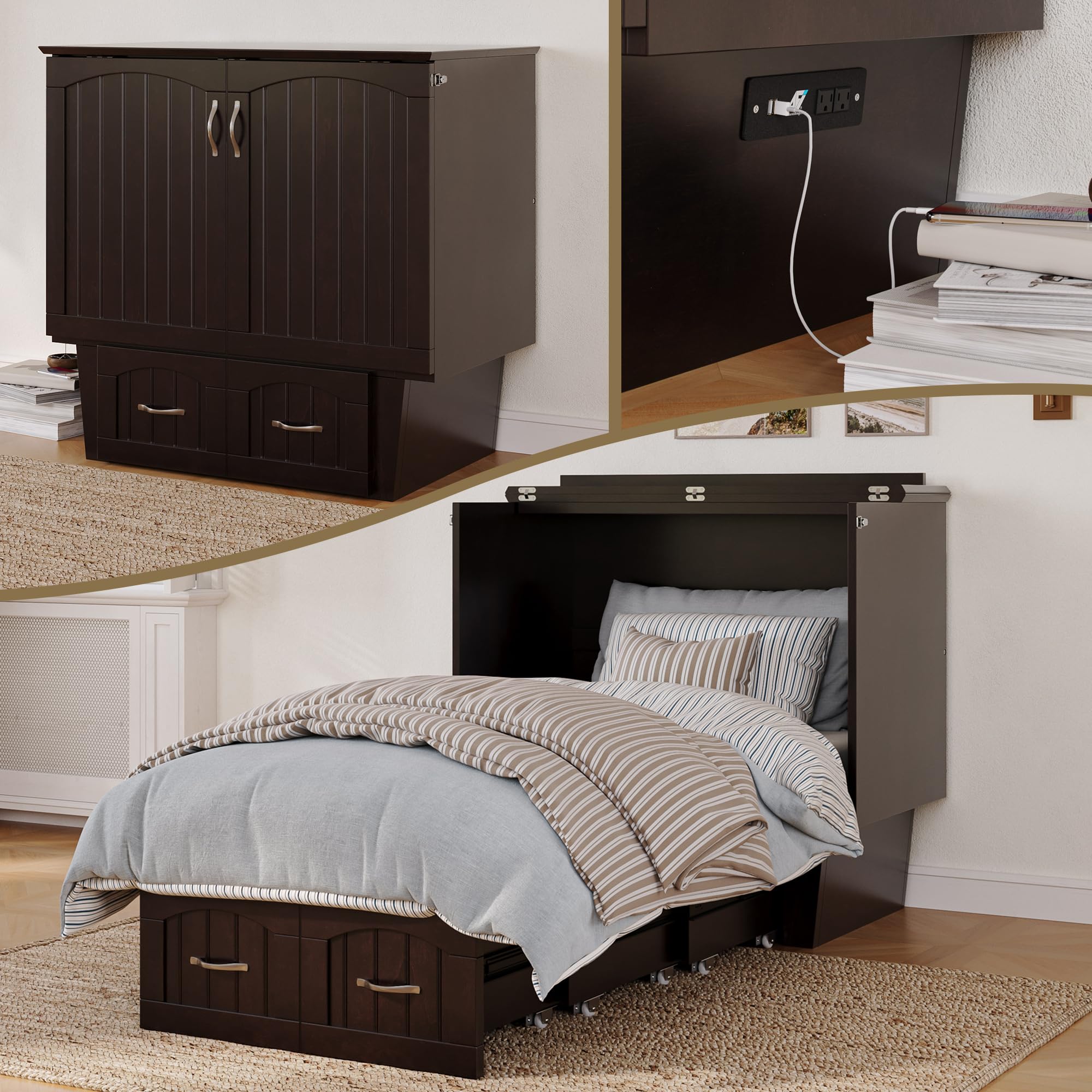 Photo 1 of AFI, Nantucket Murphy Bed Chest Twin with 6" Mattress & Drawer, Espresso