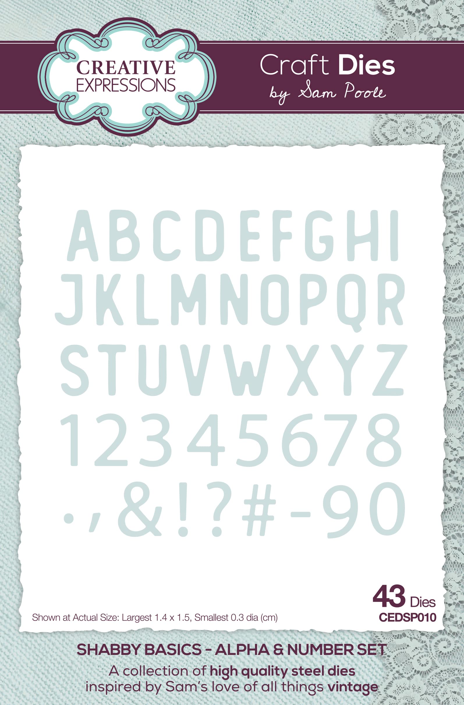 Creative Expressions Metal Sam Poole - Shabby Basics - Alpha & Number Set - Craft Die