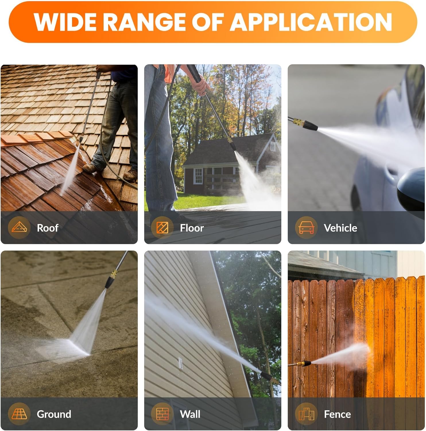 Giraffe Tools Pressure Washer Tips Turbo Nozzle, 1/4" Quick Connect, 360° Rotating Spray Turbo and Grandfalls Pressure Washer G20B Pro, 2500 PSI 2.2 GPM, Wall Mounted Power Washer with 65FT Hose