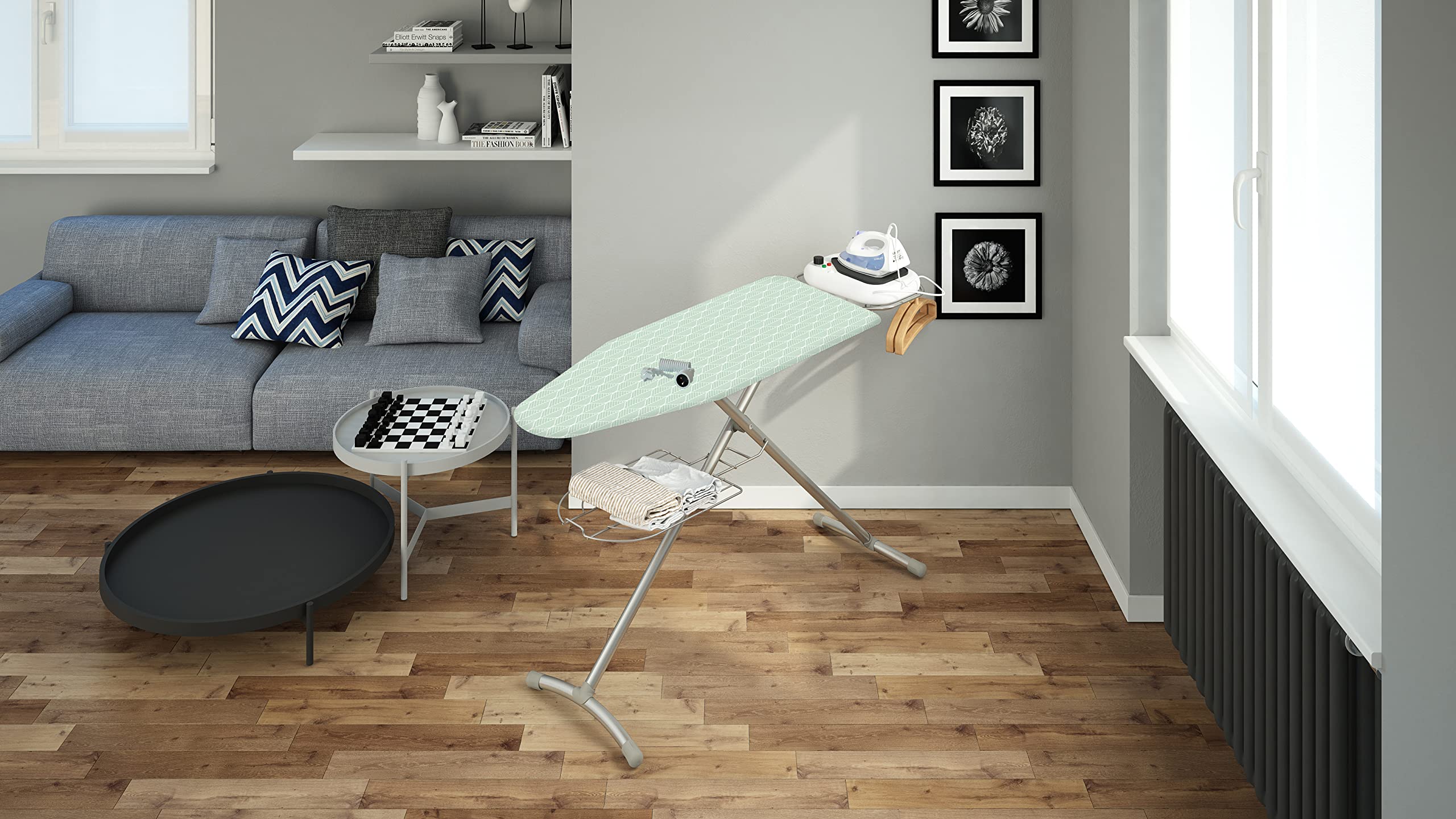Colombo | Asse da Stiro Giove 130x44cm con Porta Caldaia e Guida Filo Ferro | Tavola da Stiro con Prolunga Elettrica e Griglia Porta Biancheria | Altezza Regolabile max 95cm | Made in Italy