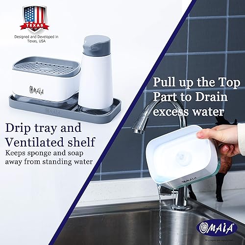 Miniatura 6 de OMAIA Juego de dispensador de jabón de cocina 4 en 1 y dispensador de jabón de cocina 2 en 1 con soporte de esponja