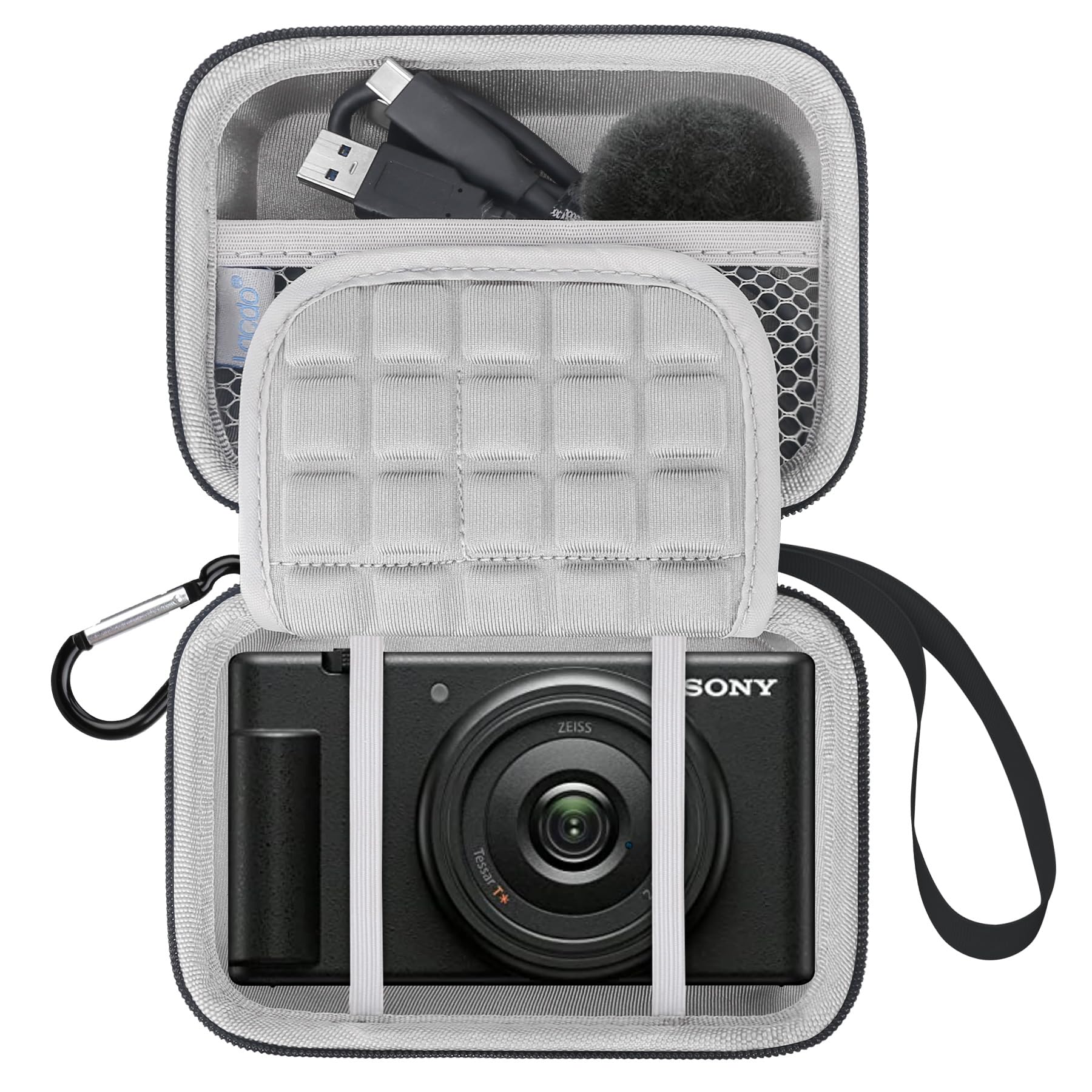 Lacdo Camera Carrying Case for Sony ZV-1F / ZV-1 / ZV-1 II Vlogging Digital Camera for Content Creators Camera Hard Trave Bag, Mesh Pocket fit Battery