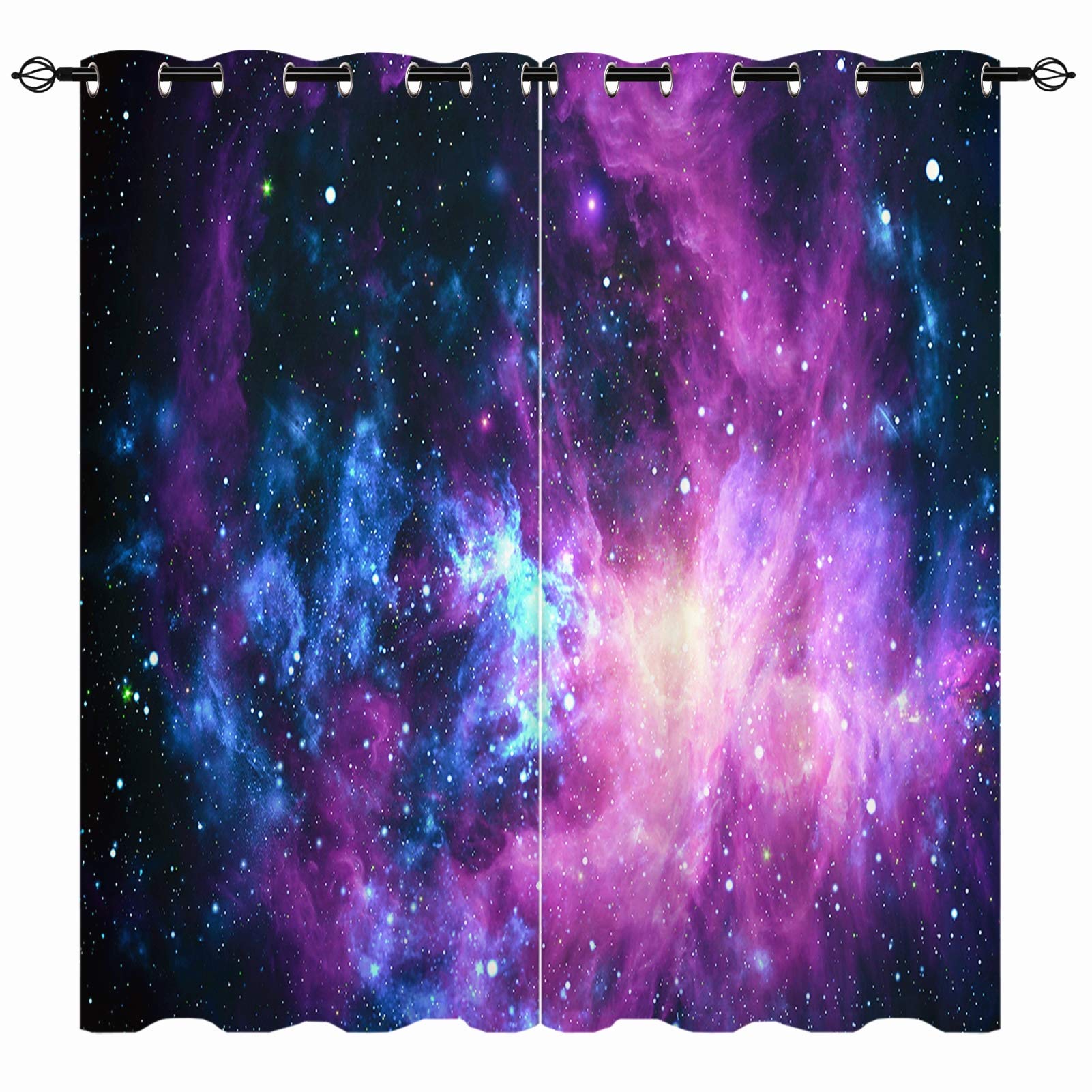 Yuanzu Boys Multi 3 Galaxy Curtains - Space Dream Scene Nebula Cosmic Sky Stars Print Pattern Eyelet Blackout Thermal Insulated & Room Darkening Window Drapes For Kids Girls Bedroom 2 Panels W140cm X D183cm