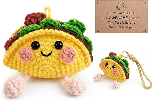 Sereney Taco Gift Positive Crochet Taco Animals, Encouragement Inspirational Gift for Women Men Boy Girl, Emotional Positive Support Crochet Funny Mini Cute Desk Decor Keychain Accessories