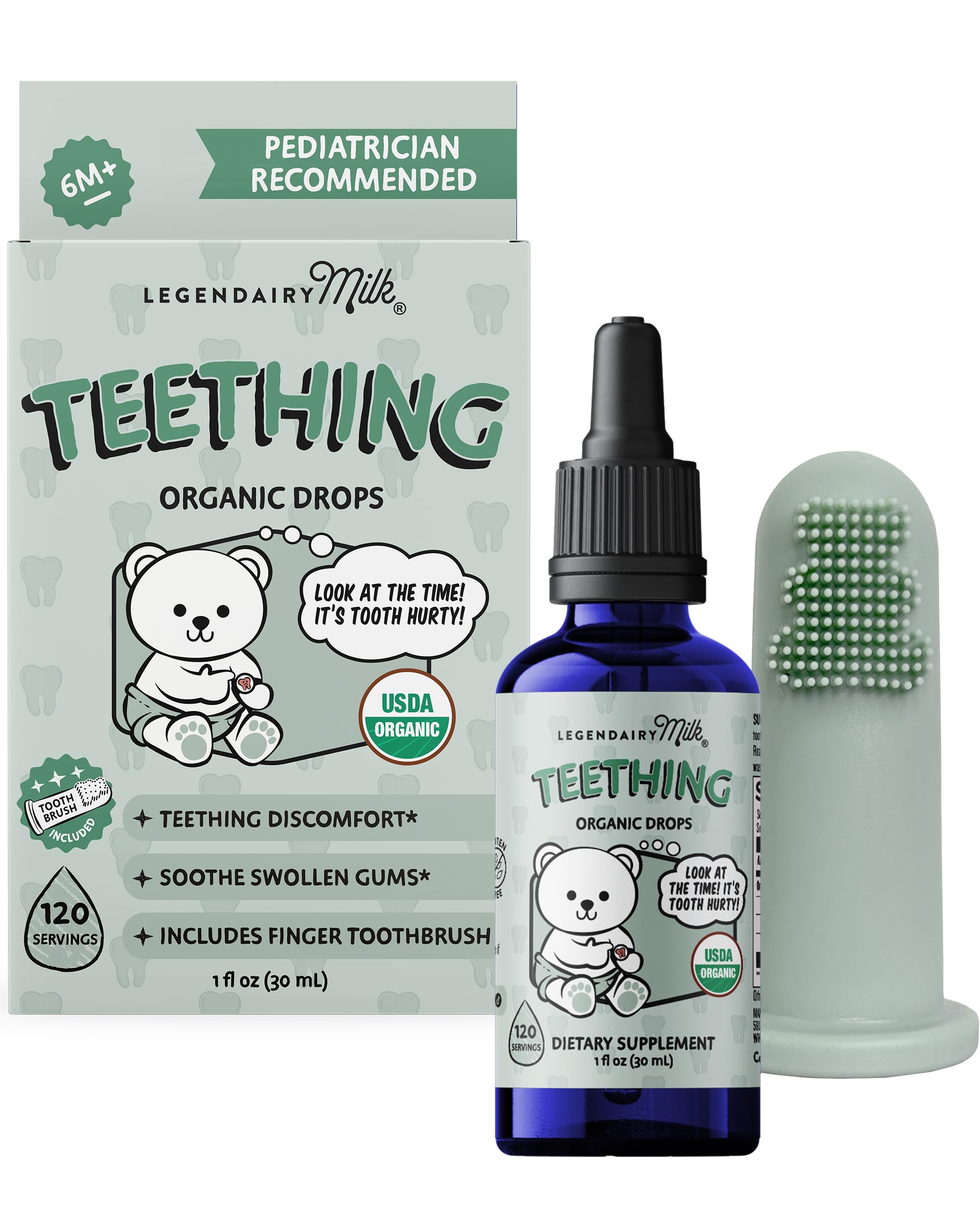 Legendairy Milk Organic Teething Drops - Baby Teething Relief Drops, Clove and Chamomile - Ideal for Babies and Toddlers - Sugar Free, 120 Servings