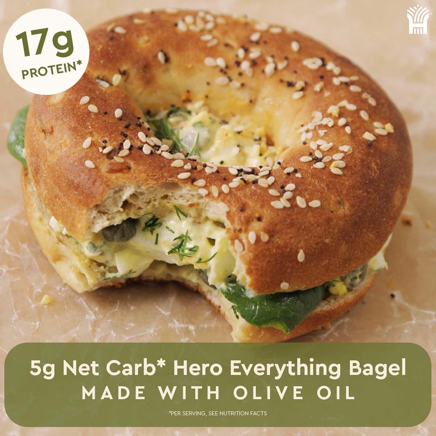 Hero Everything Bagel - 5g Net Carbs, 17g Protein, High Fiber, 140 Calories per serving (2 packs (10 bagels))