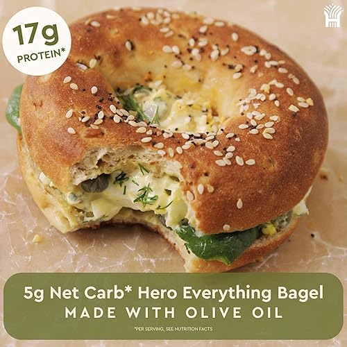 Miniatura 8 de Hero Everything Bagel - 0.18 oz de carbohidratos netos, 0.76 oz de proteína, alta fibra, 140 calorías por porción (2 paquetes (10 bagels))