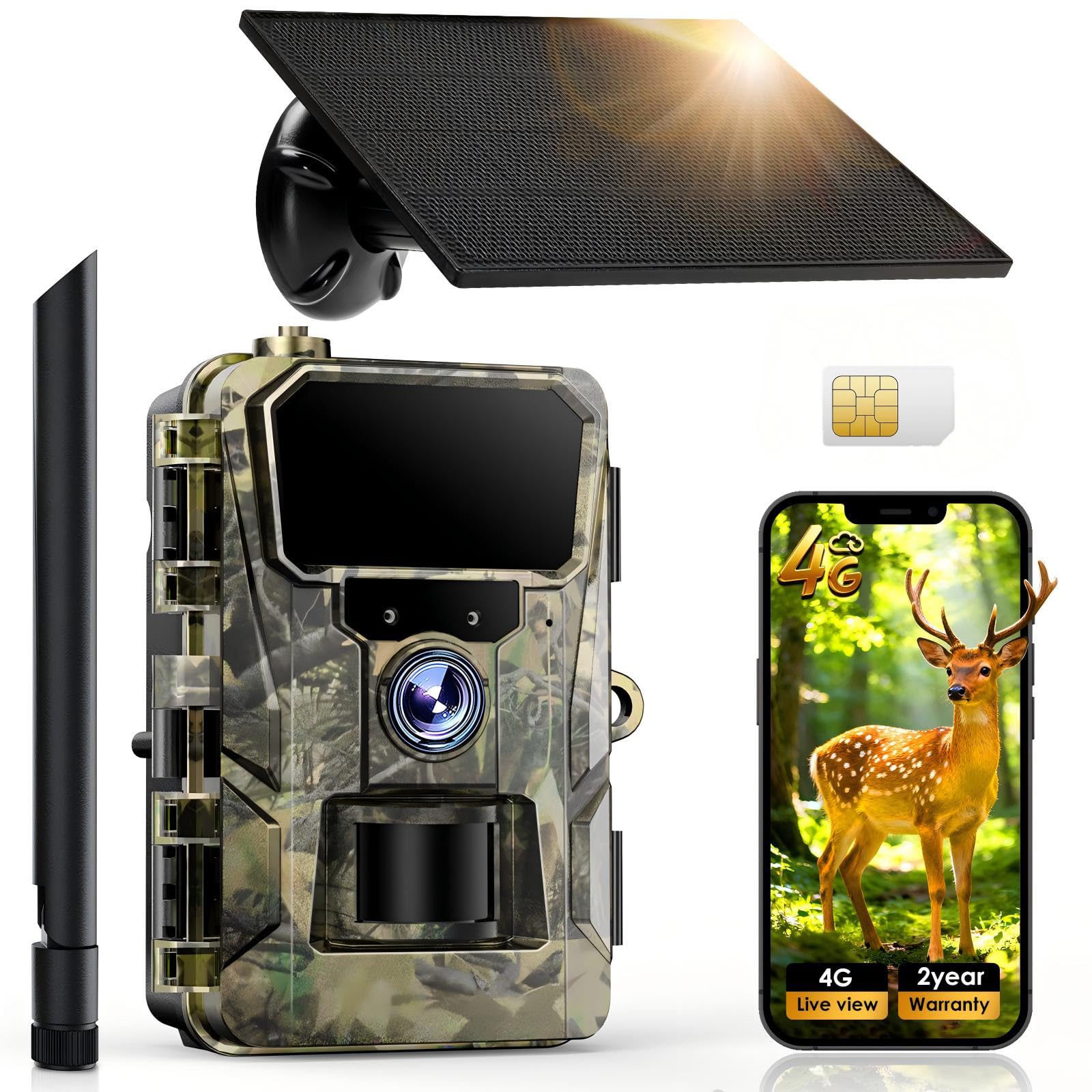 iZEEKER Caméra de Chasse Solaire 2 en 1 4G LTE et Standard, HD 48MP Caméra Chasse Vision Nocturne Détection de Mouvement, Contrôle Application sans WiFi Etanche IP66 avec Carte SIM & Carte TF 64 Go