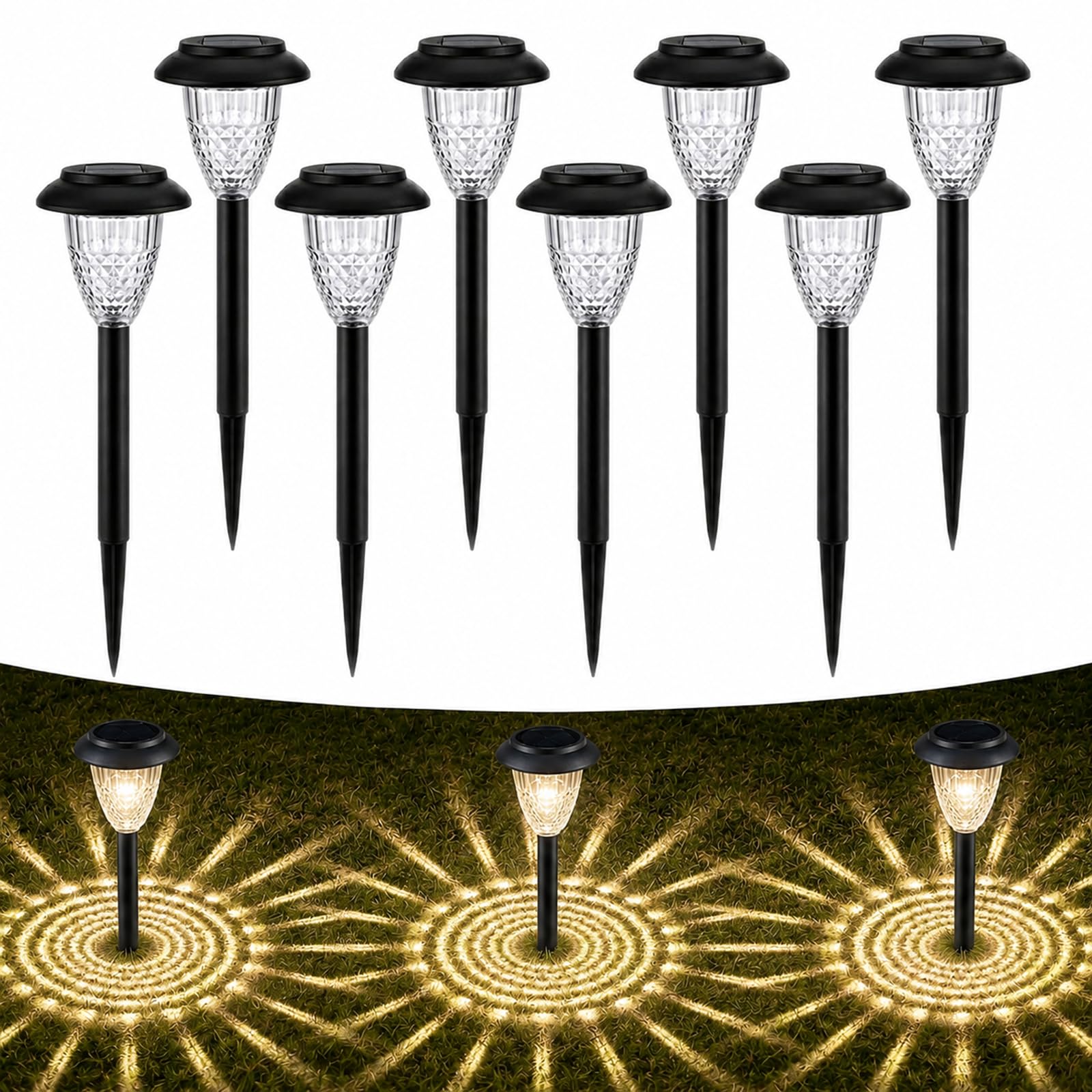 Beuaati Solar Lights Outdoor Garden 8 Pack, Waterproof LED Solar Pathway Lights Outdoor, Solar Powered Landscape Lights for Garden, Patio, Lawn, Yard, Walkway & Path, Warm White
