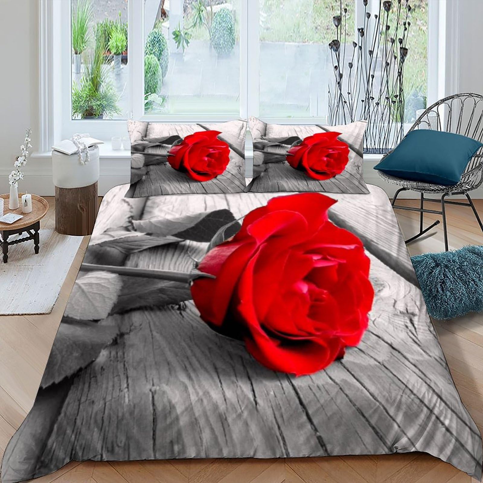 Housse de couette red roses fermeture éclair parure de lit king anti-plis