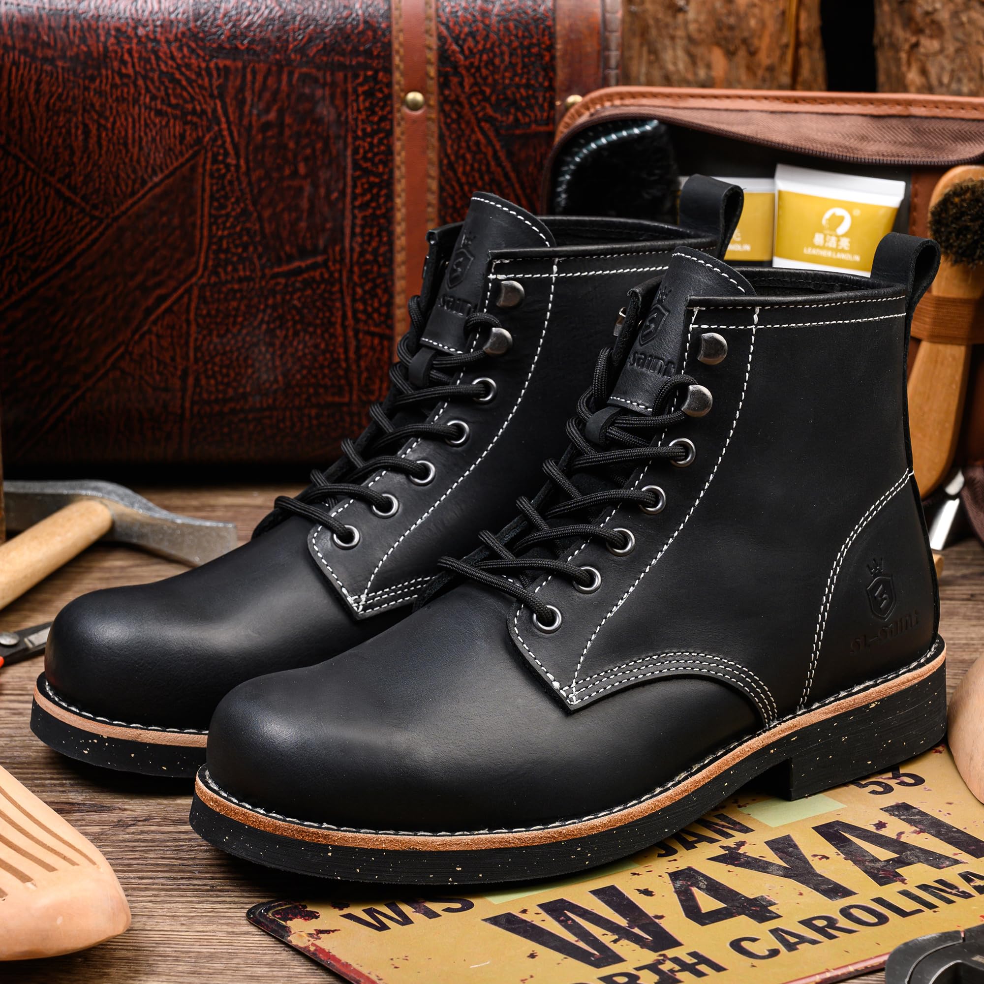 SL-Saint Stivali da uomo a punta morbida impermeabili in pelle bovina/fodera in lana Scarpe di moda