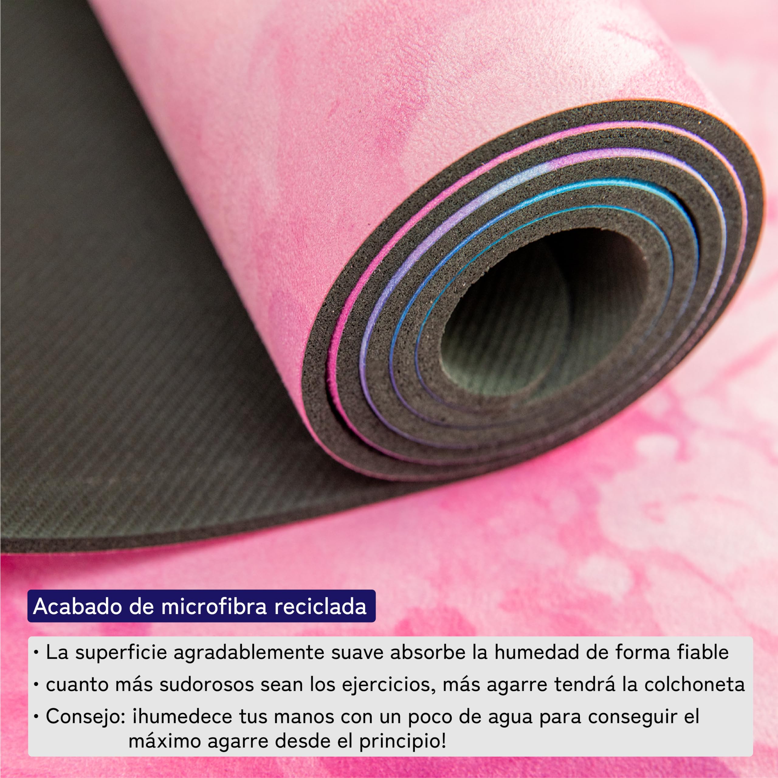 Esterilla de yoga sostenible y antideslizante: caucho natural antideslizante y superficie de microfibra absorbente, extra ancha y gruesa 183 x 68 x 0,5 cm, correa de transporte