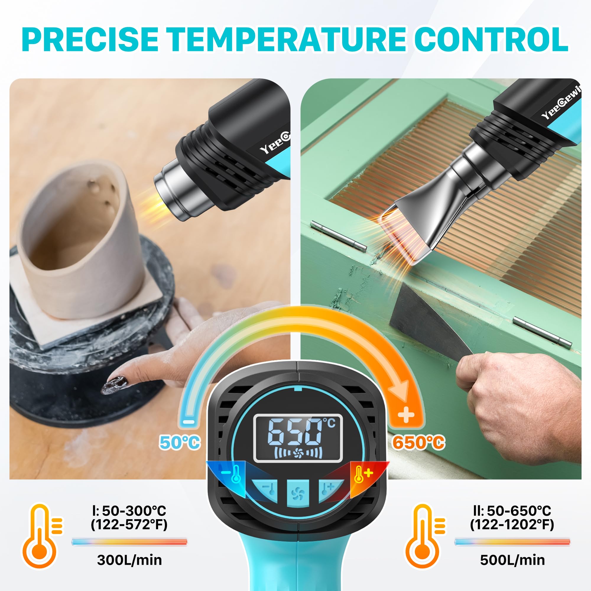 Décapeur Thermique 2000W, Température Variable de 50-650 ℃ avec Écran LCD et Protection Contre les Surcharges, Pistolets à Air Chaud Pour le Décapage de Peinture et le Thermorétractable