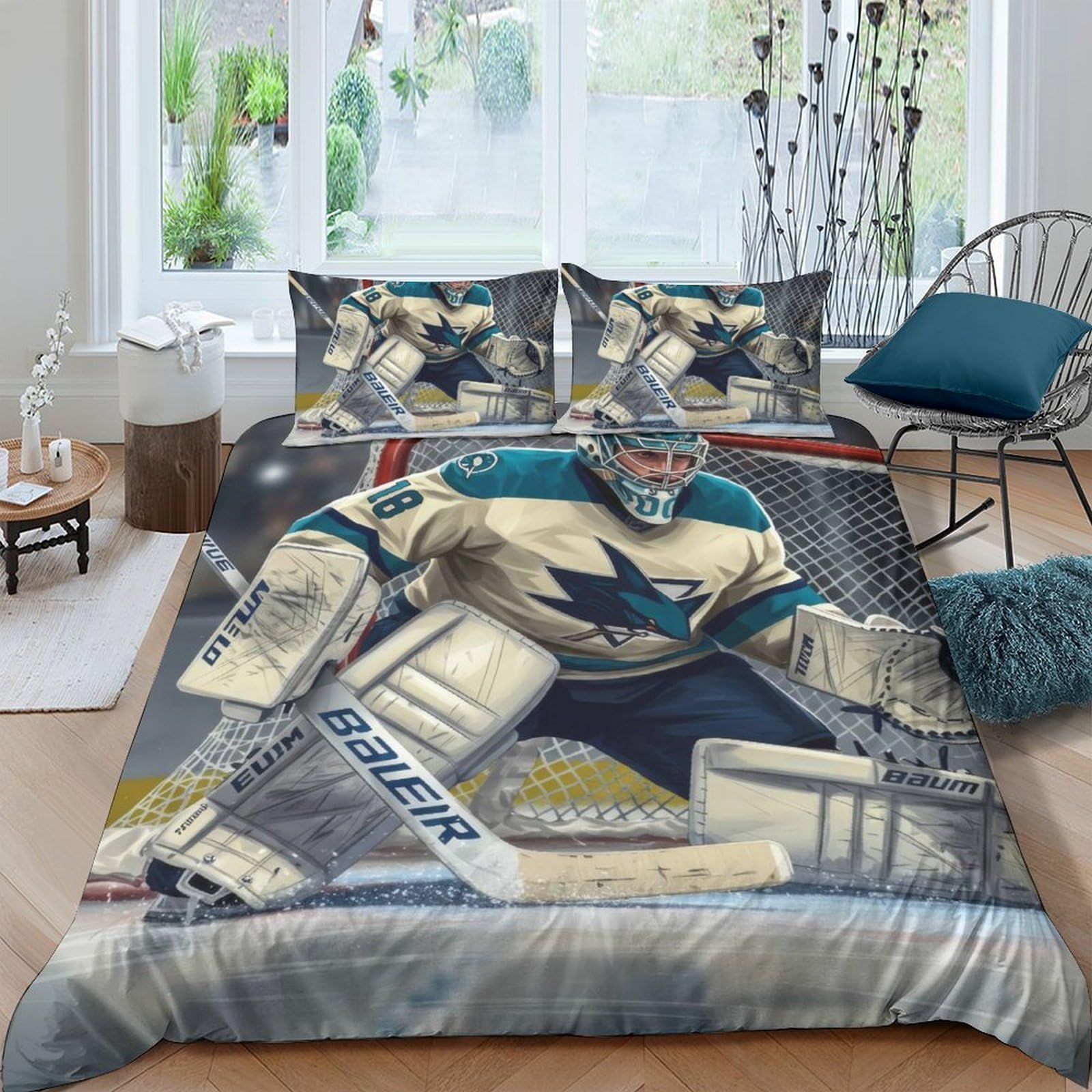 Ctjqhvkz Style-2 3D Printed Hockey Goalie Fitted Sheet Microfiber Soft Breathable Ice Rink Bed Cover For Bedroom Dorm Mattress Protection Decor Single（135X200cm）