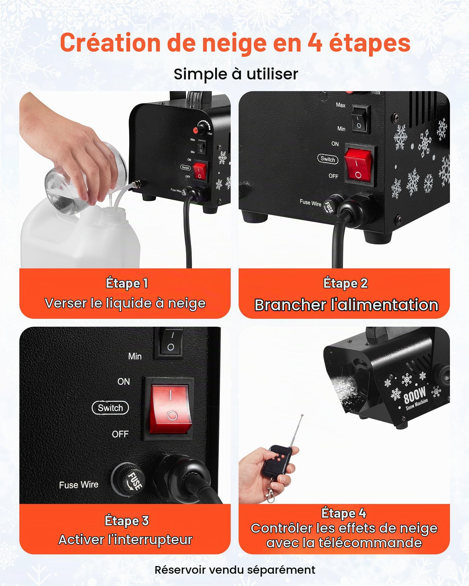 VEVOR Machine à Neige 1500 W, Machine à Flocons de Neige Artificielle Portative Suspendue, avec Télécommande sans Fil, Réservoir 5 L, pour Fêtes de Noël, Effet de Scène, Décoration Extérieur Intérieur