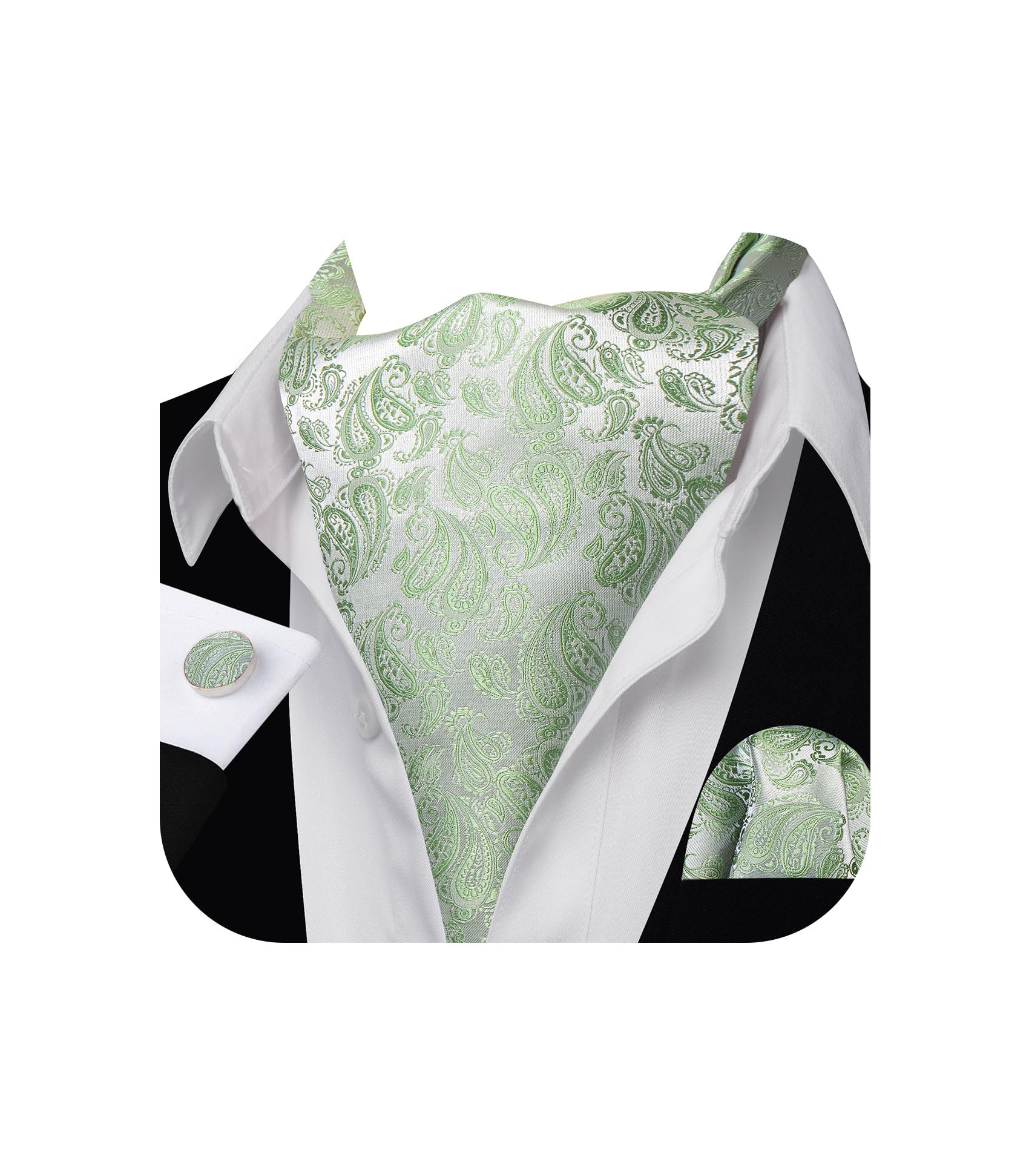 Barry.Wang Ascot for Men Cravat Tie Sets Paisley Scarf Self Tie Necktie