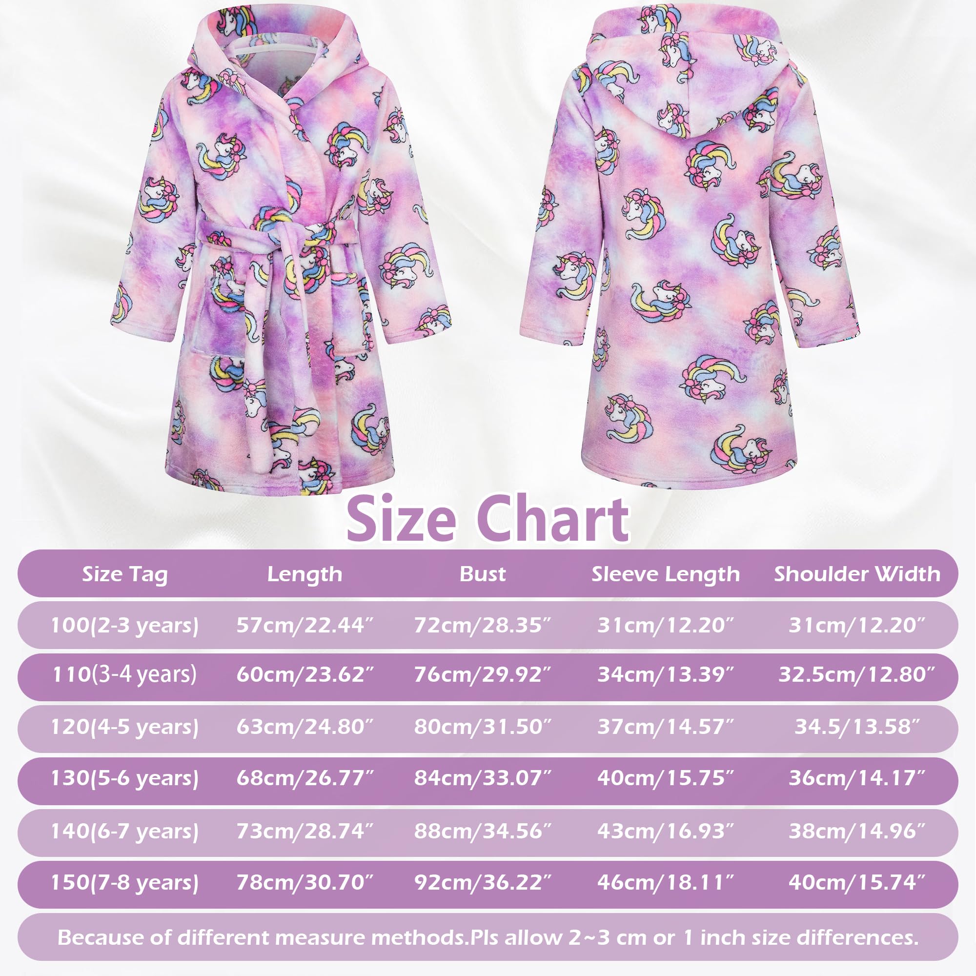 Bademantel Kapuze Kinder Morgenmantel Flanell Nachtwäsche Robe Frottee Lange Ärmel Weiche Schlafoveralls Bademantel Pyjama Taillengürtel Netter Tier Muster für Mädchen Junge Alter 1-7 Jahre