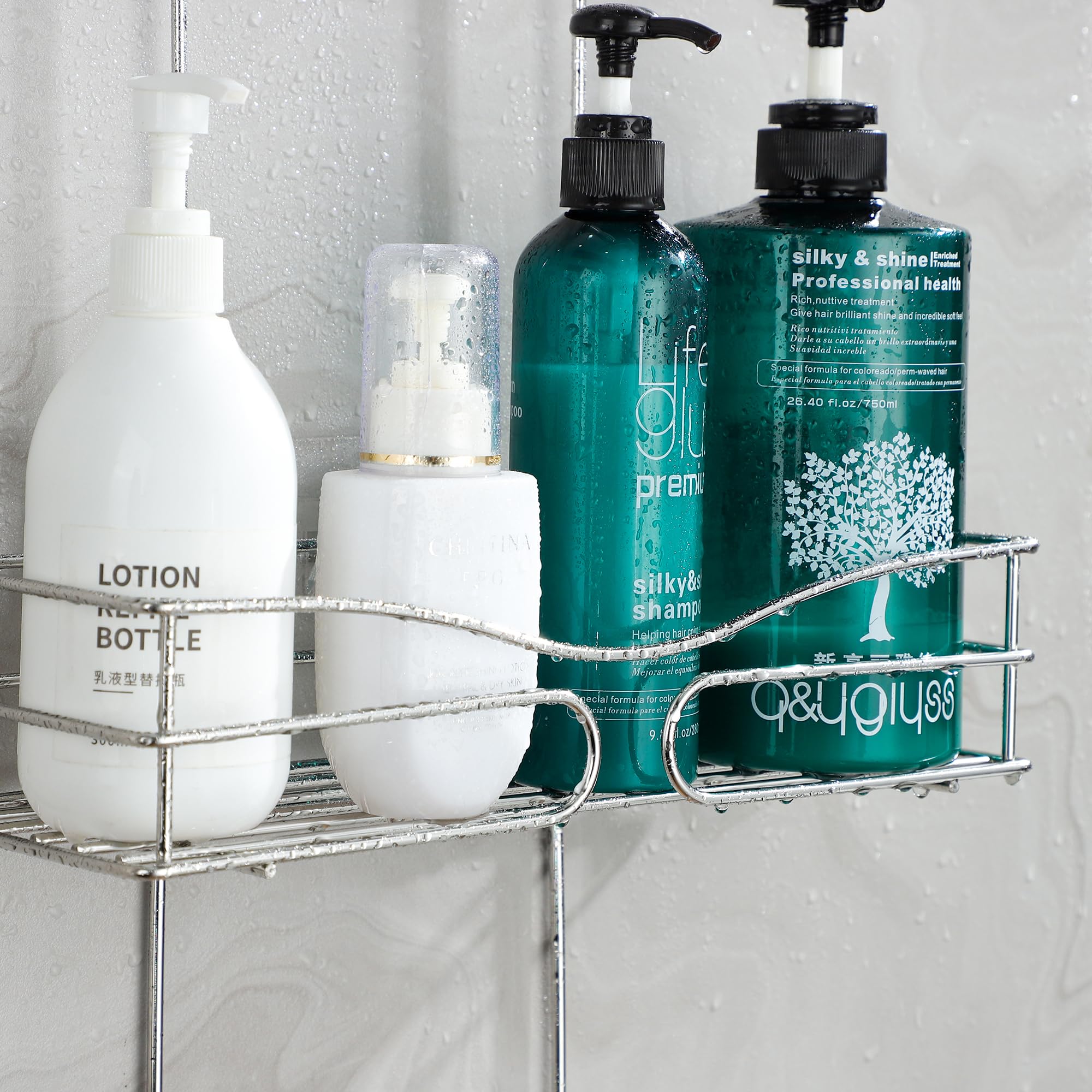 DAOYA Shower Caddy Over Shower Head Rustproof & Waterproof Shower Organizer with 6 Hooks for Razor&Sponge - Over The Shower Head Caddy with Soap Basket - Hanging Shower Storage, Silver