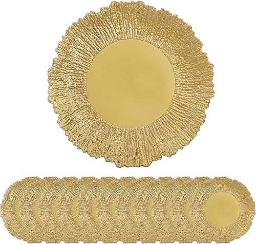 Miniatura 10 de Coloch Juego de 12 platos de plástico plateados, cargador de servicio de arrecife reutilizable de 13 pulgadas para plato de cena, plato de carga