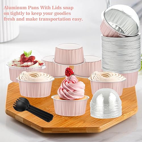 Miniatura 118 de 50 moldes para hornear con tapas, mini moldes de aluminio de 4 onzas con tapas, moldes desechables, moldes individuales para tartas, forros