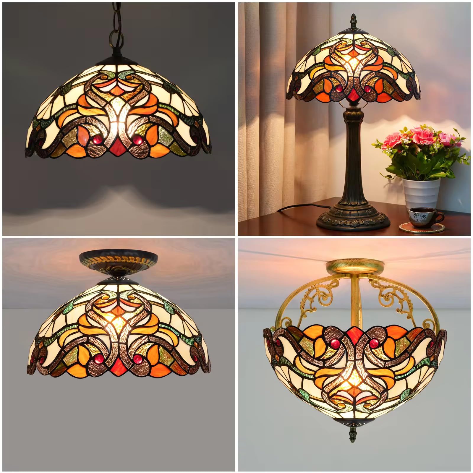 Paralume Barocco di Ricambio per Lampada da Tavolo Lampada a Sospensione Lampada da Soffitto, Paralume in Vetro Colorato Barocco Beige da 12 Pollici in per Lampada da Scrivania
