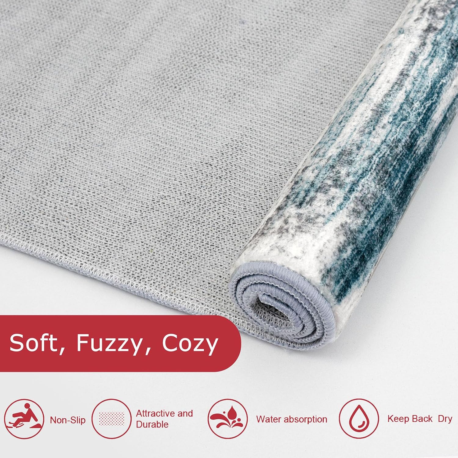 KOZYFLY Modern Abstract Small Area Rugs 2x3, Washable Kitchen Rug Non-Slip Soft Small Bathroom Rug, Blue Striped Entryway Rugs Print Faux Wool Doormat for Bedside Entrance Bedroom Sink - Image 6