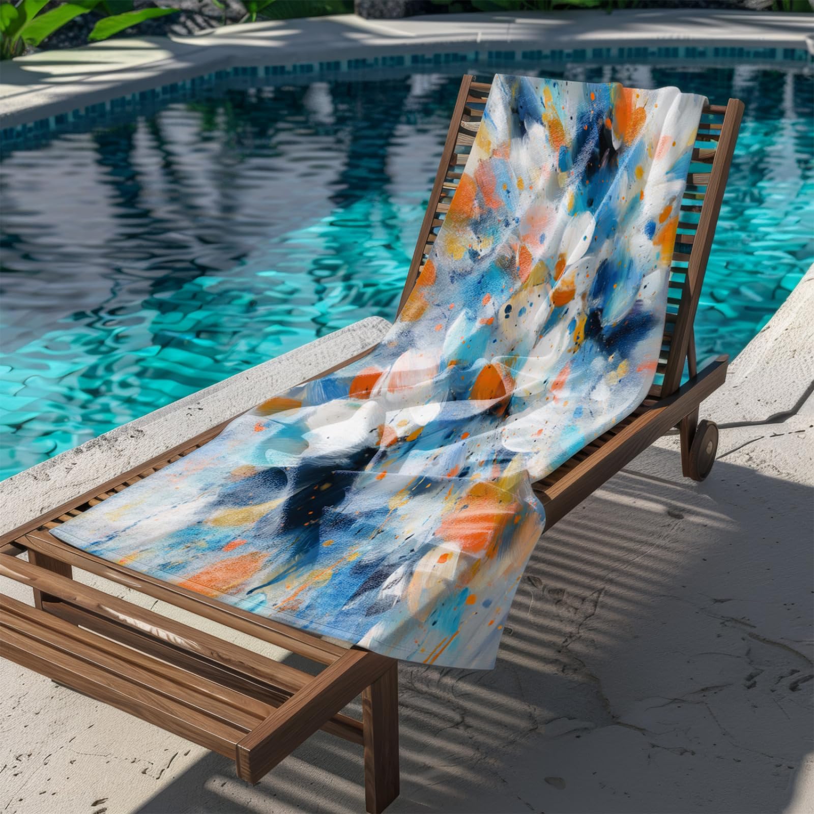 Genérico Toalla Playa 180X100 Patrón Azul Naranja