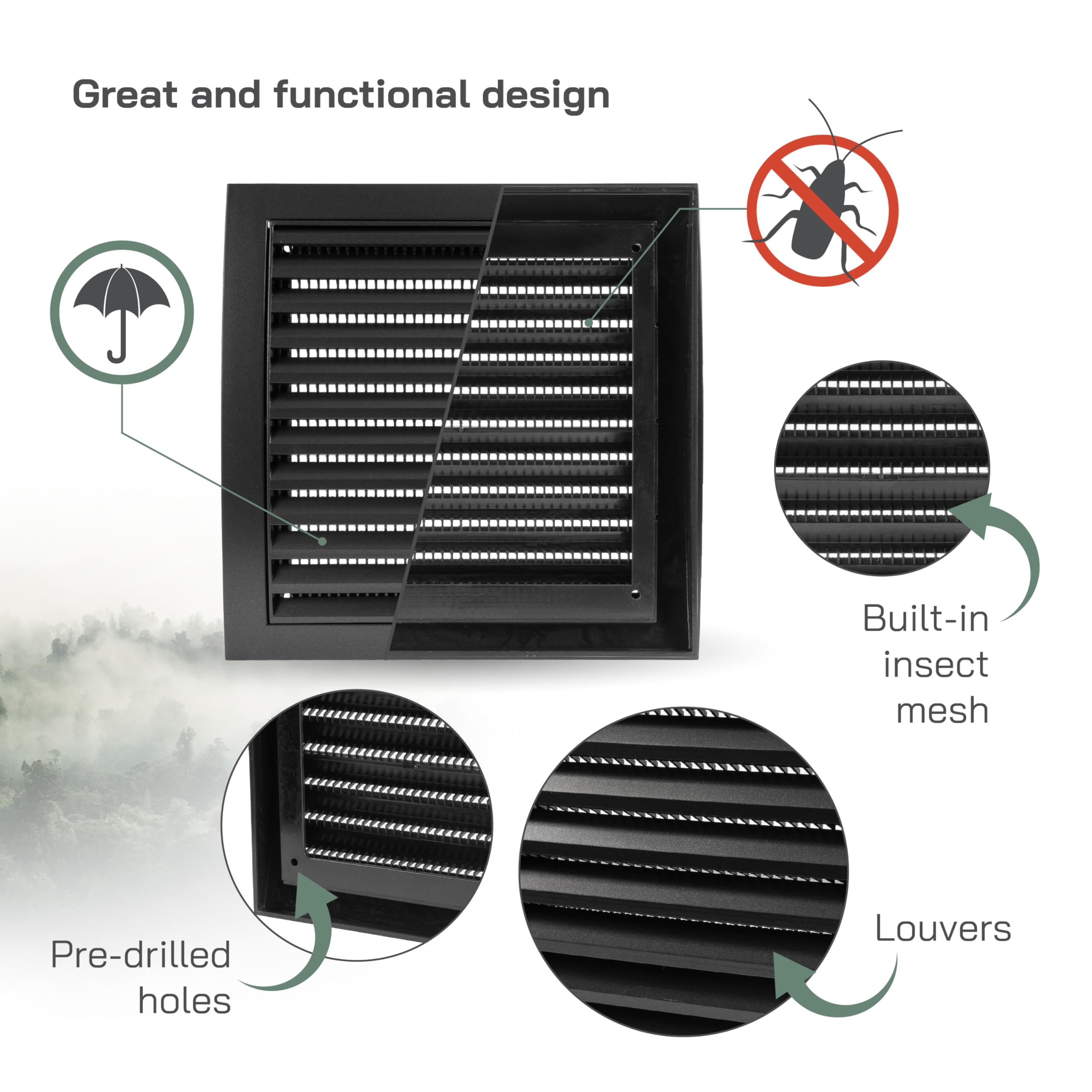 Vent Systems 190 x 190 mm / 7.5 x 7.5 Inch Anthracite Square Louvered Air Supply Vent Cover, Dryer - Image 3