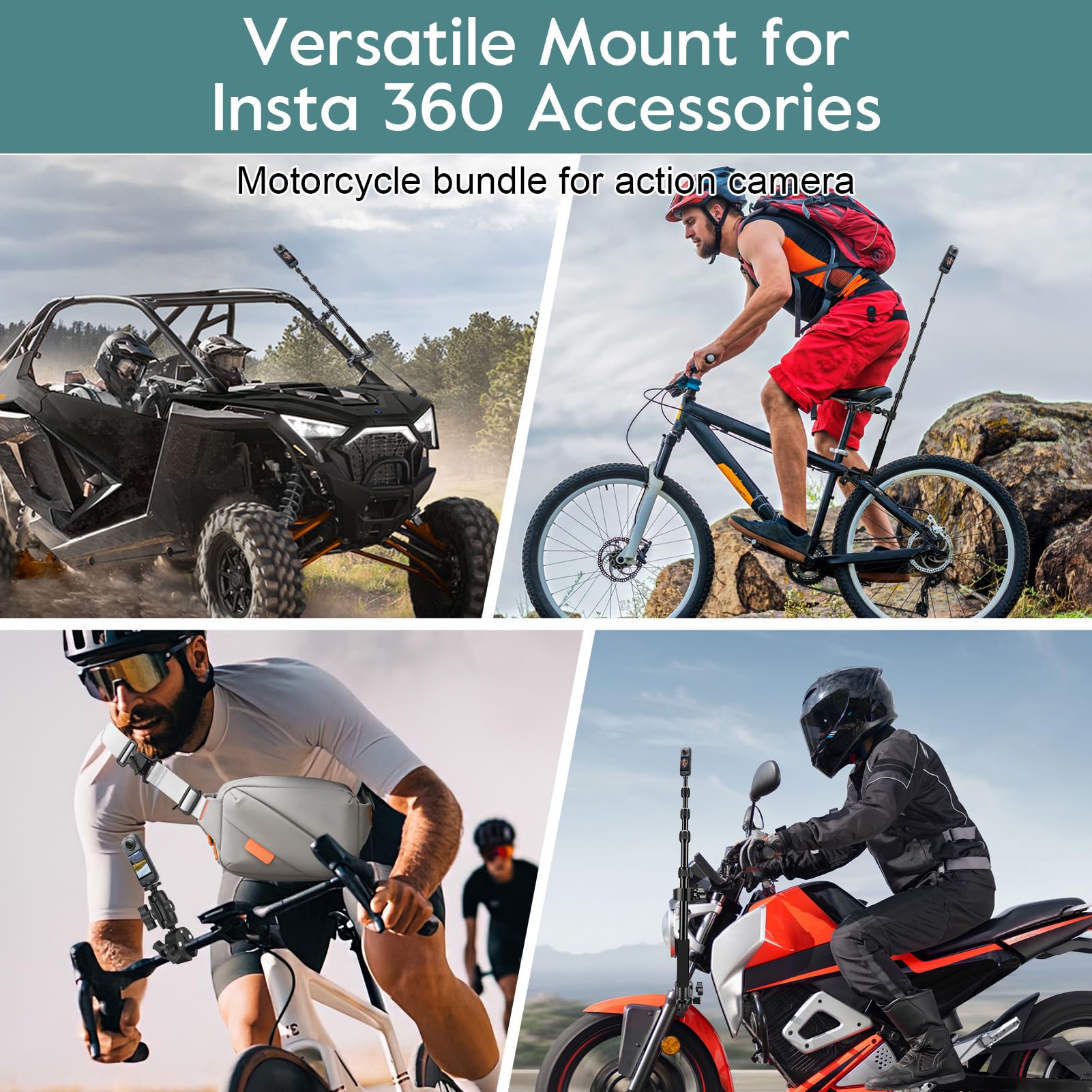 Kit de Montaje de Motocicleta de Repuesto para X4 X5 X3, Soportes de Abrazadera para Manillar de Bicicleta, Juego de Palo de Selfie Invisible de 59 Pulgadas