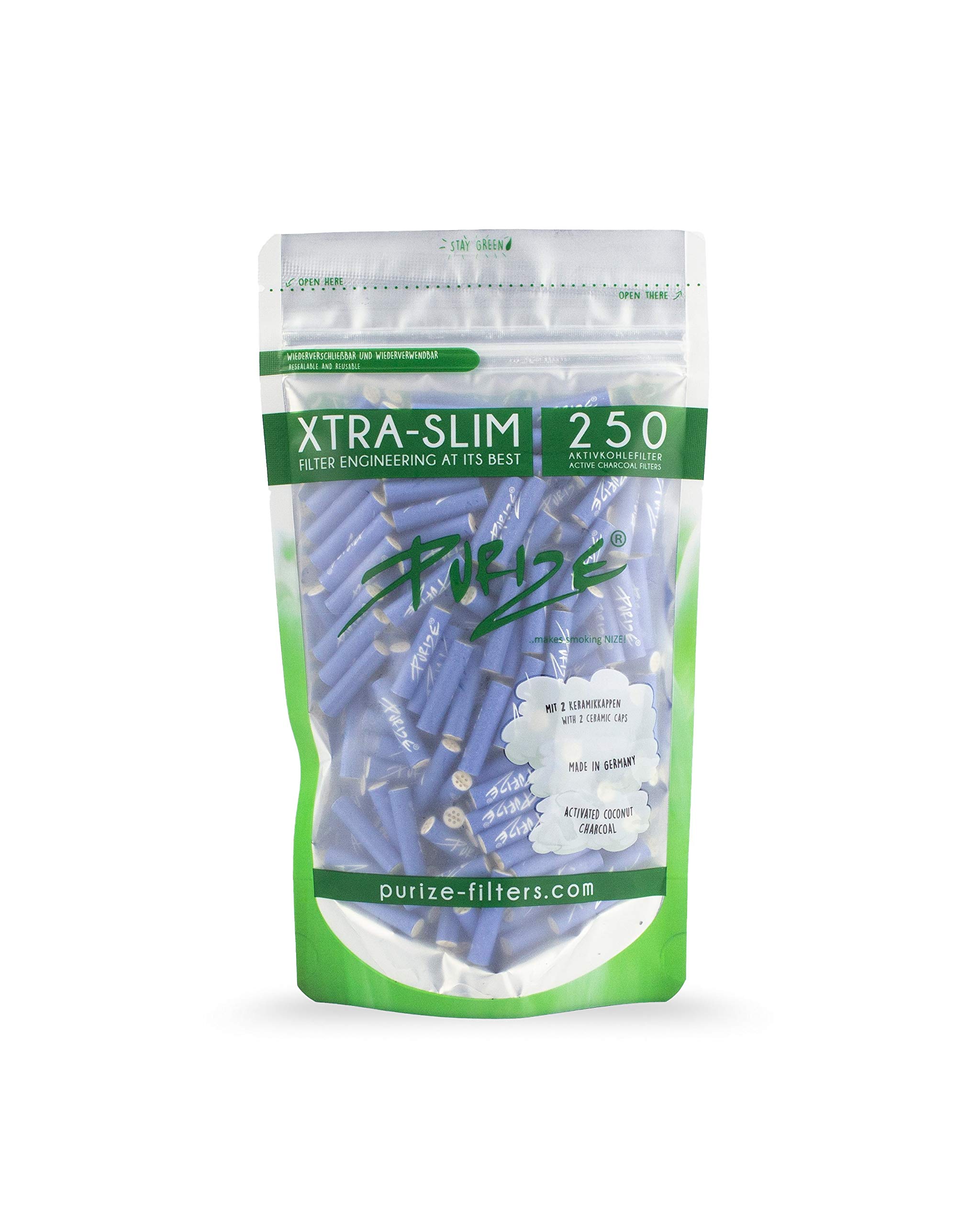 PURIZE® Lot de 250 filtres à Charbon Actif Xtra Slim Size