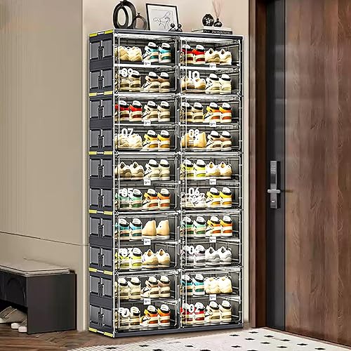 Miniatura 6 de 40 pares de armarios portátiles de almacenamiento de zapatos de instalación rápida de 3 pasos, caja de zapatos de plástico con puerta magnética