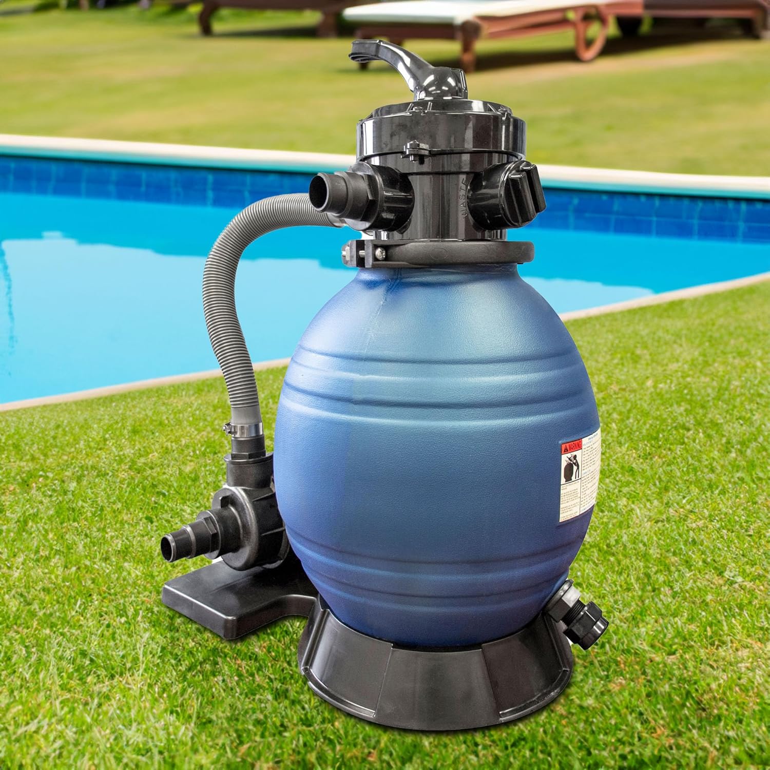 SWIMLINE HYDROTOOLS Complete Sand Filter System, 12" Tank - for Above-Ground Pools Up to 8,000 Gallons, Single Speed Pump, 0.3 THP, 1,980 GPH, 4-Way Multi-Port Valve, 42 lb Capacity