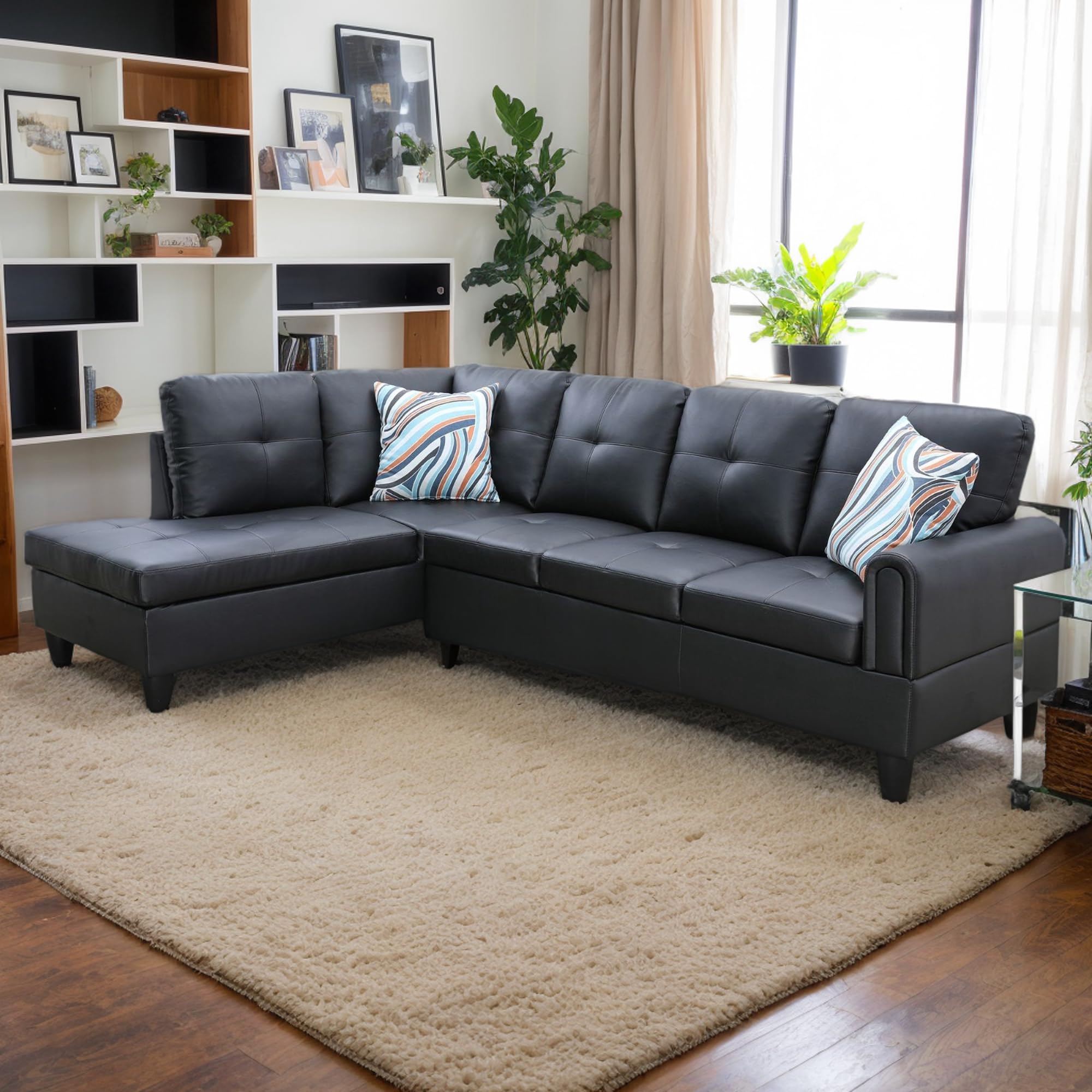 MOOLSUN L-Shaped Combination Sofa Set, Luxurious Synthetic Leather Living Room Sofa, Suitable for Living Rooms, Bedrooms, Apartments, and Offices