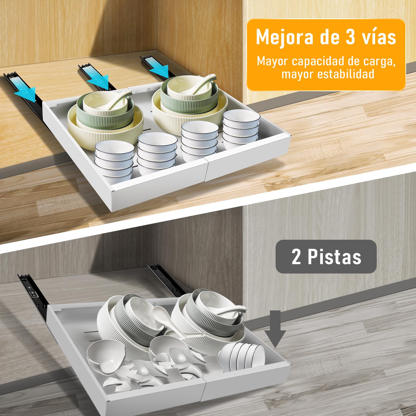 Cajones Extraibles Para Cocina, Bandeja Extraible Armario Cocina, Organizador de Cajones, no Requiere Taladrar Ni Clavar, Bandeja Extraible Armario