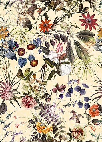 Papel tapiz autoadhesivo de 18 x 236 pulgadas, diseño bohemio de flores silvestres y hojas, papel de contacto extraíble para despegar y despegar,