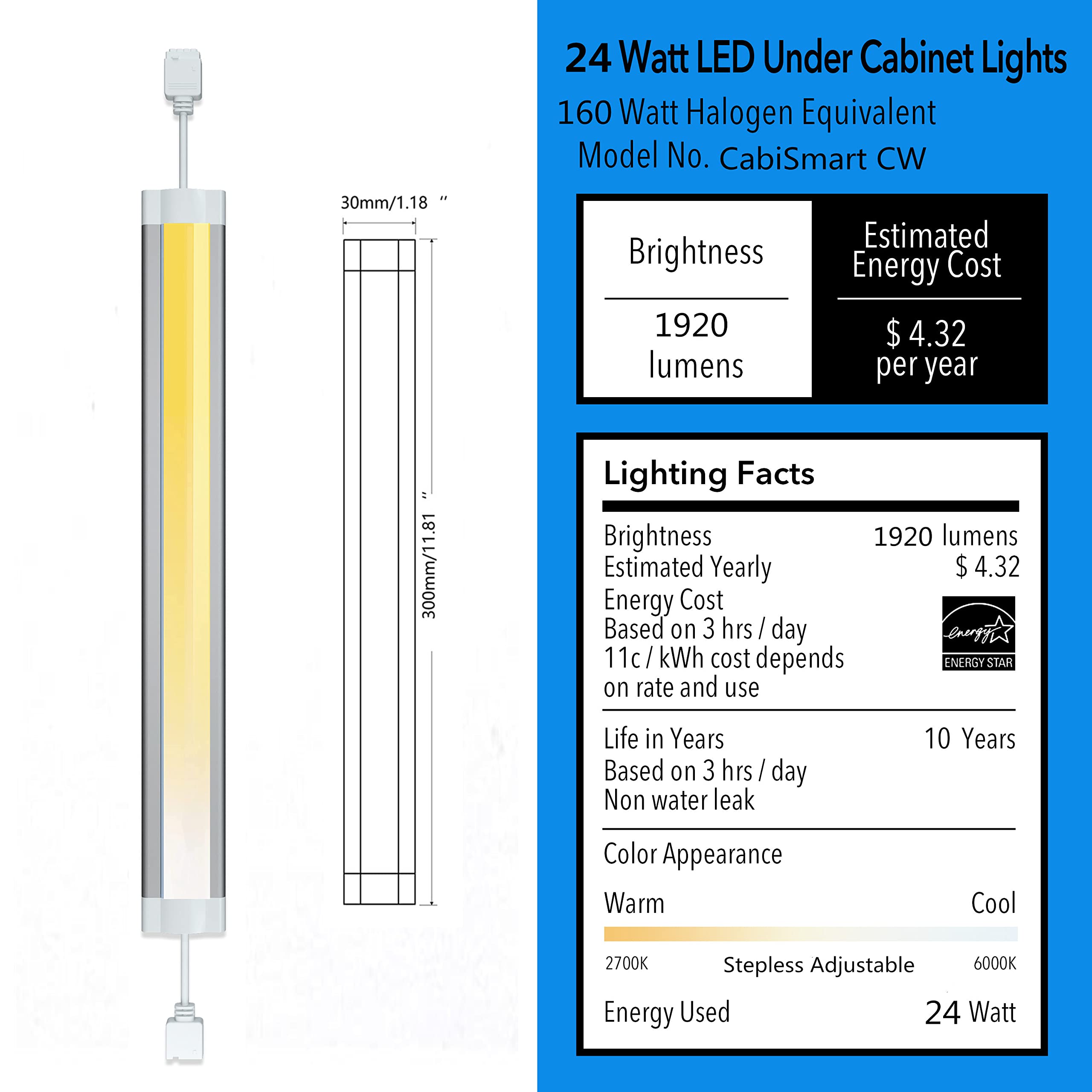 Smart Cabinet Lights Under Counter LED Lighting Dimmable Strip Lights, Warm, Daylight, Cool White Adjustable Light Bar,Compatible with Alexa,Google Assistant,Phone App,for Kitchen Cupboard,Shelf,6pcs