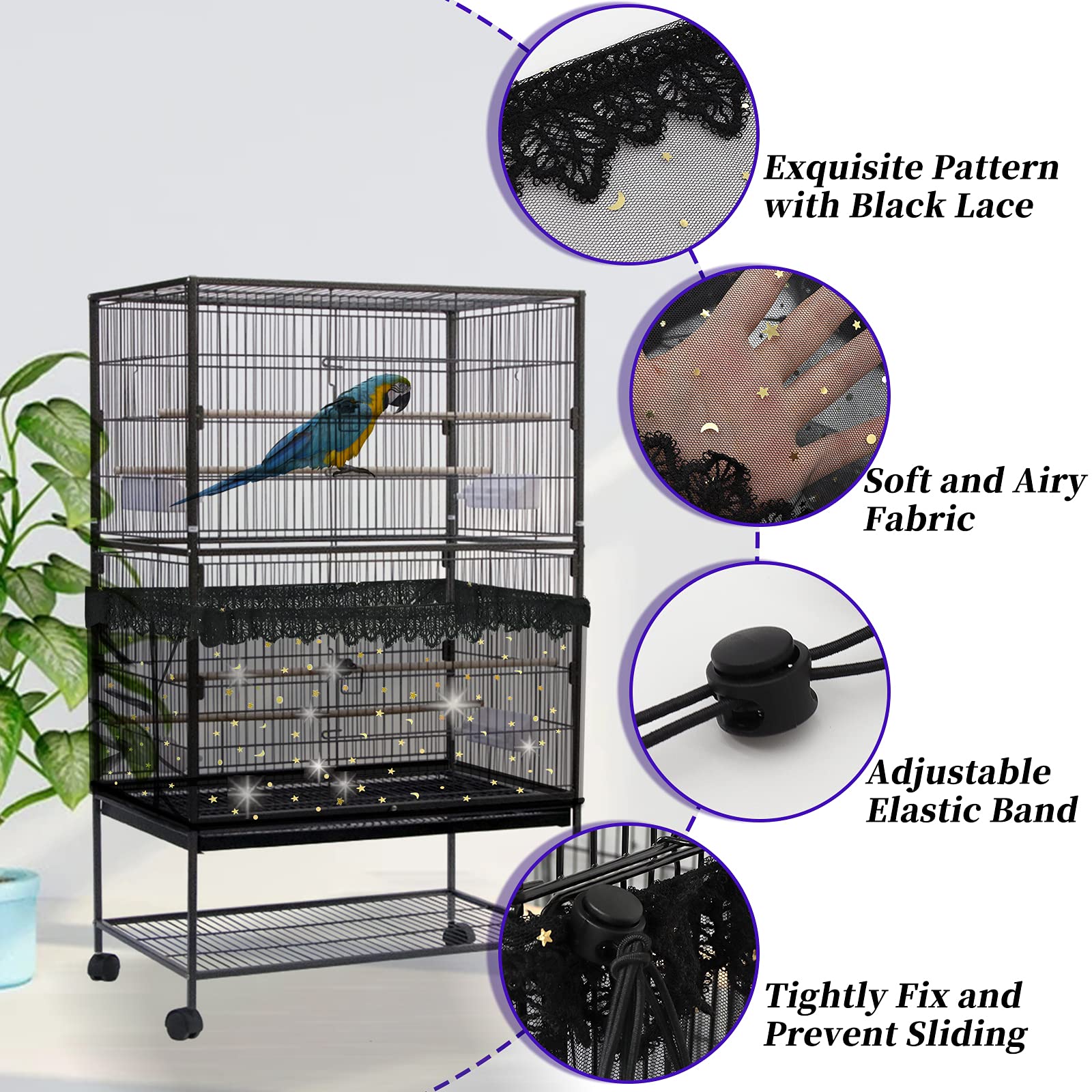Large Bird Cage Cover, Daoeny Bird Cage Seed Catcher, Adjustable Nylon