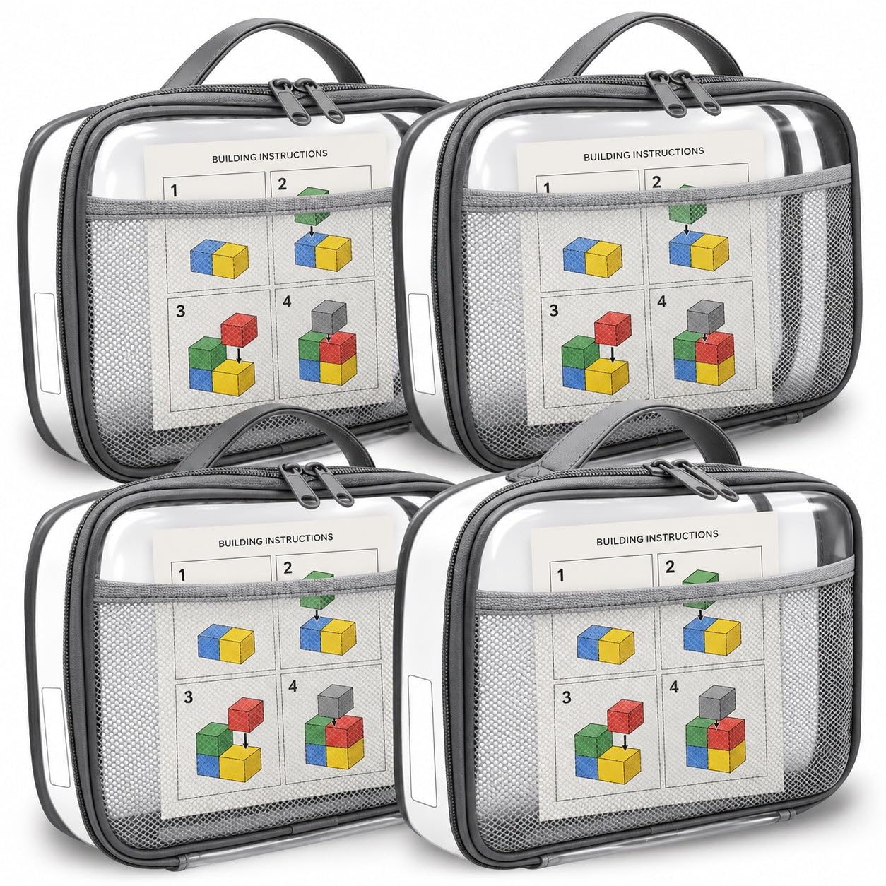 Toy Storage Organizer Clear 4 Pack Building Bricks Blocks Bag with Zipper