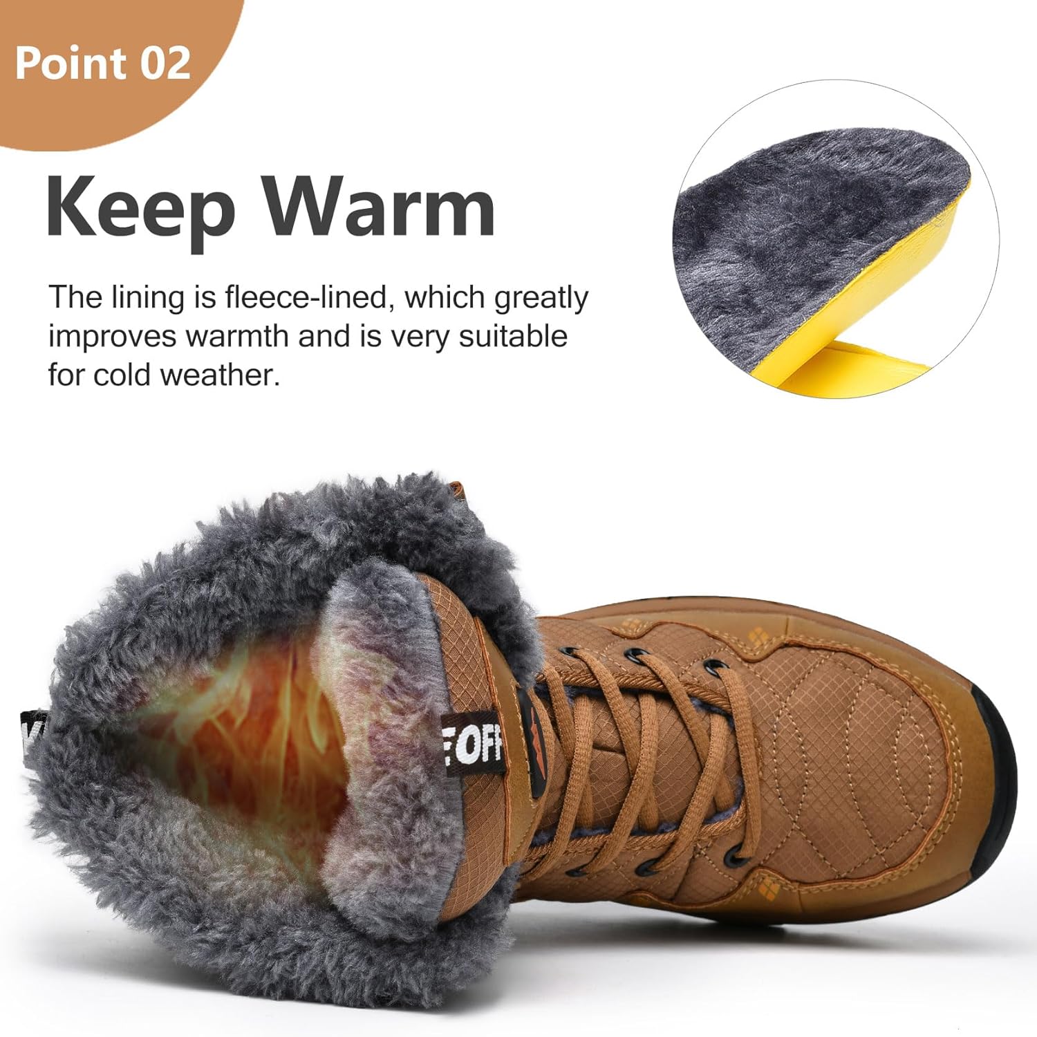 Men's Winter Snow Boots Water Resistant Non Slip Warm Outdoor Lightweight Comfortable Durable 7.1 IN Height Hiking Shoes - Image 4