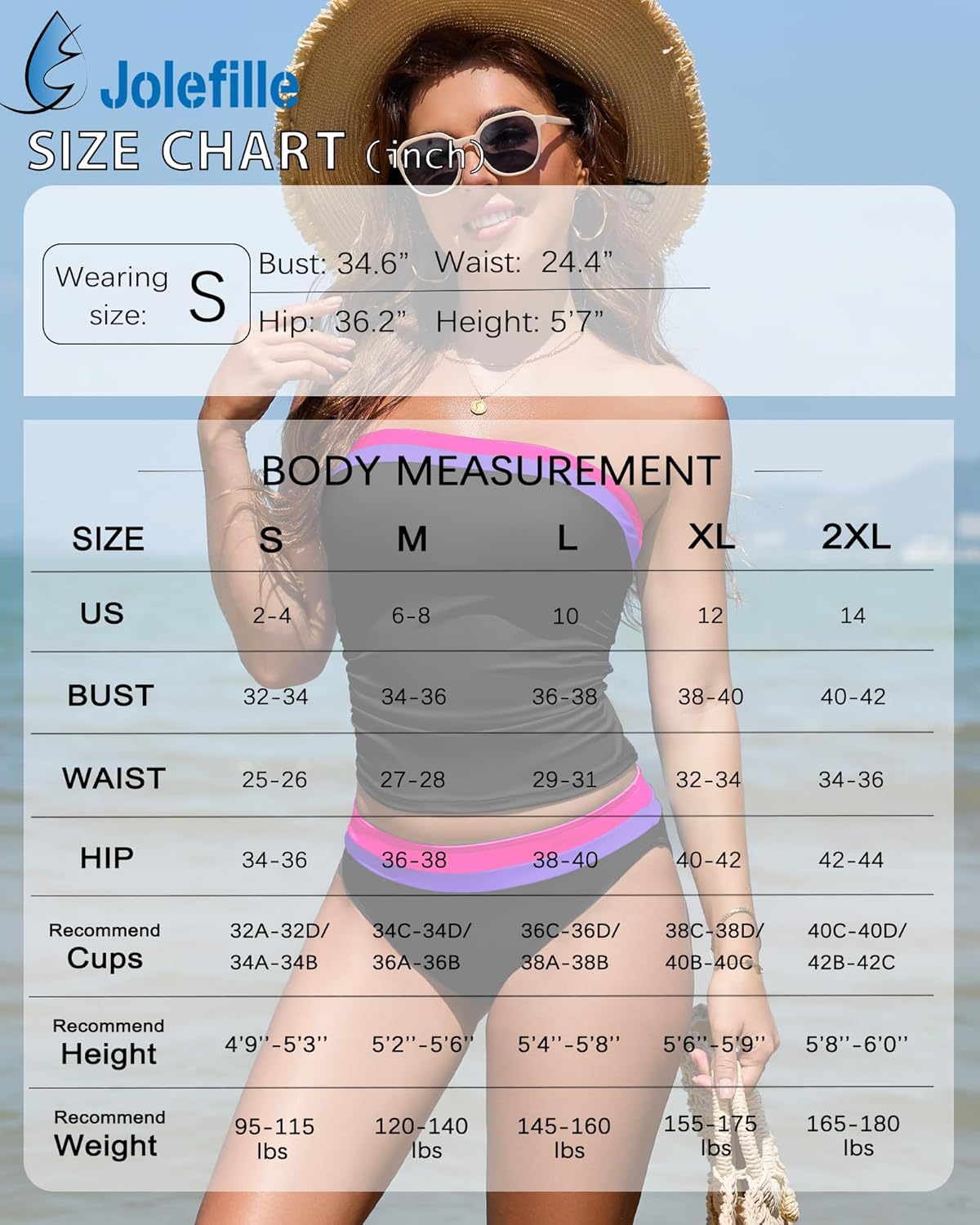 Jolefille Tankini Swimsuits for Women Two Piece Strapless Bandeau Bathing Suits Tops Full Coverage Modest Swim Suits 2026 - Image 6