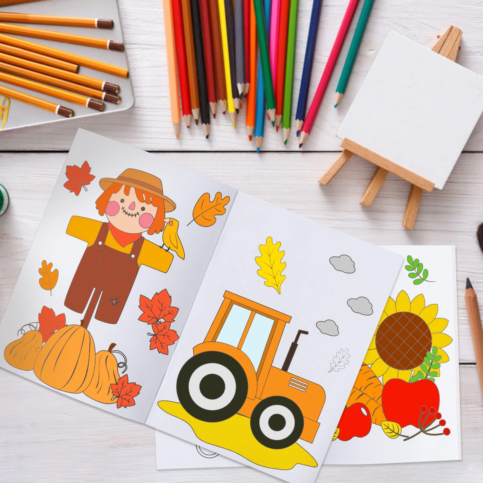72 libri da colorare autunnali per bambini all'ingrosso autunno mini libretto da colorare fai da te libro da disegno artistico con zucca scoiattolo per i più piccoli Halloween Ringraziamento