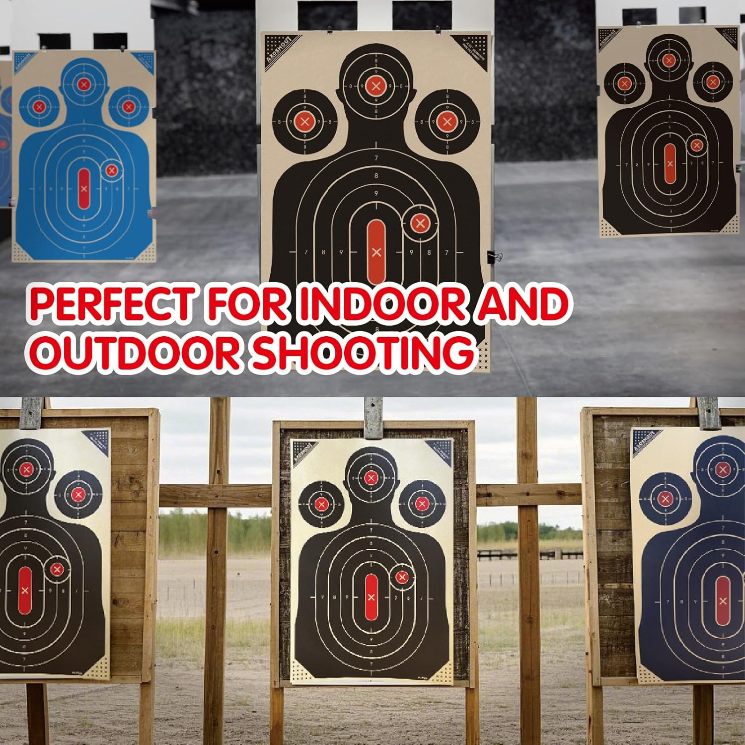 Sight in Shooting Targets Paper, 17x25 Inch-140gsm, Low-Glare, 1x1 inch Grid, Multi-Zone Bullseye for Rifle, Pistol, Airsoft Scope Sighting - Indoor/Outdoor Shooting Target Range