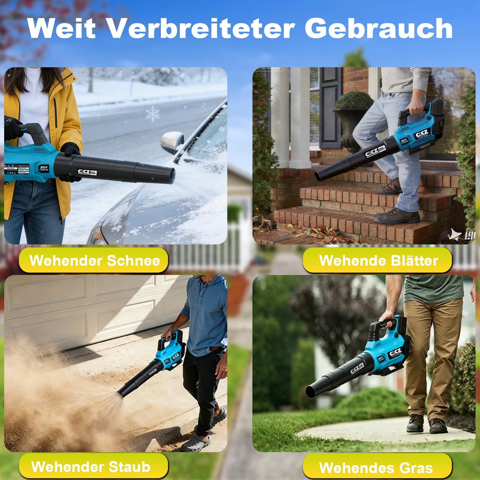 Akku-Laubbläser 20V, Laubbläser Akku Luftgeschwindigkeit 257 km/h mit 3-Gang & 2x4,0Ah Akkus –Kabellos laubbläser für Garten, Laub,Staub & Schneedecke