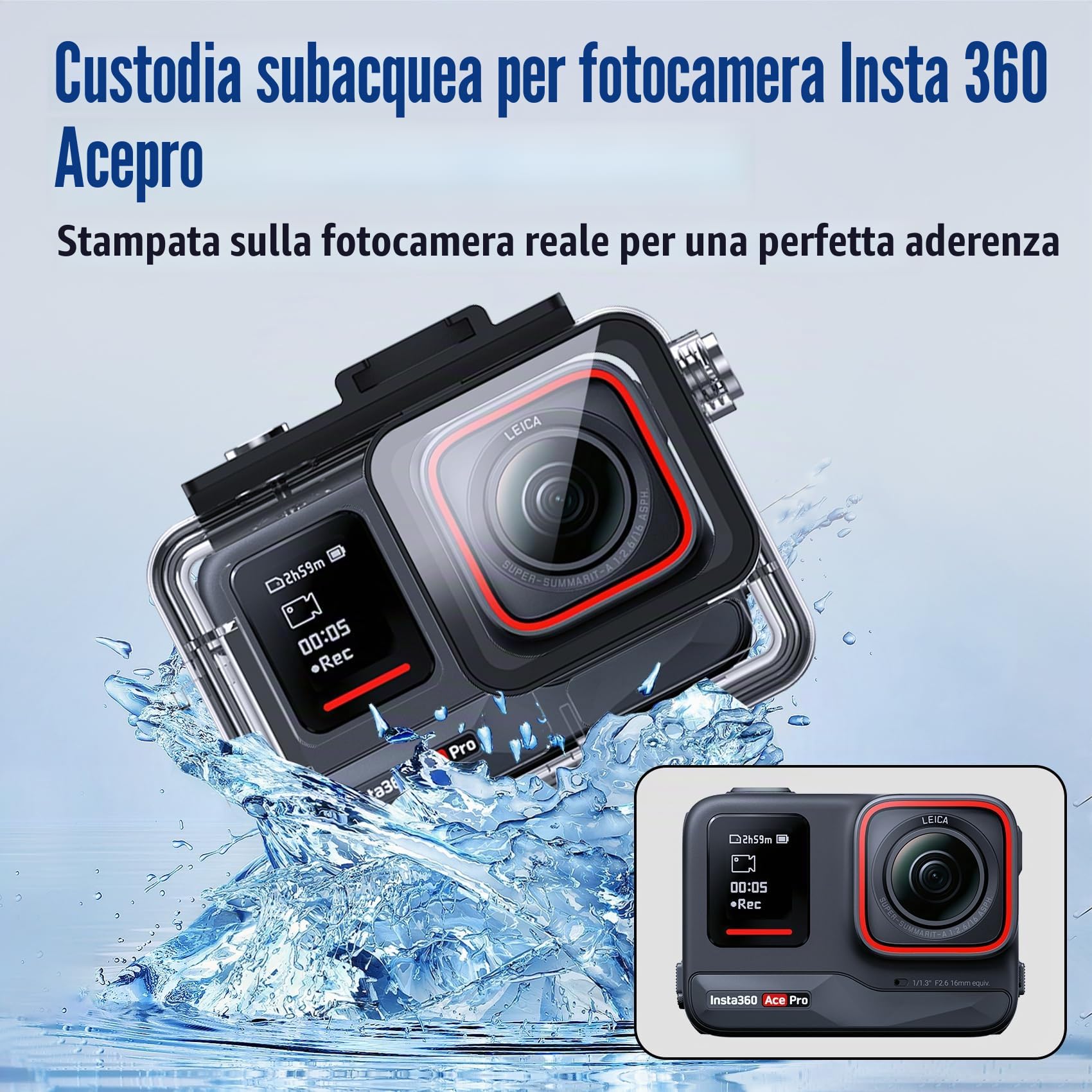 Custodia impermeabile per Insta 360 Acepro, Dive Case with Physical Harden Glass & Alluminio Alloy Frame Underwater Impermeabile fino a 60 m/197 ft with Two Mounts, Three Protective Films