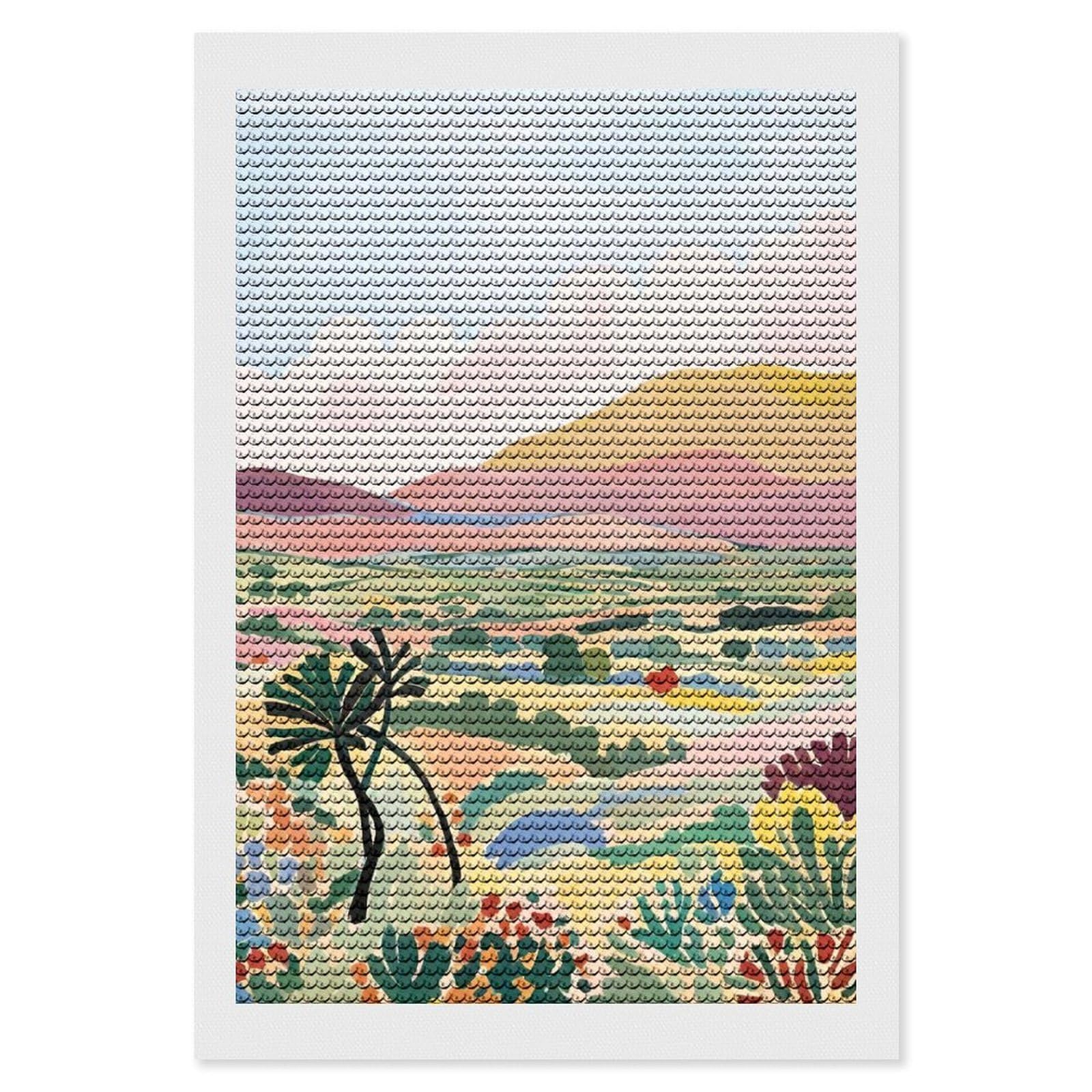 Junmoney Colorful Landscape Painting Diamond Painting Canvas Set 8"x12", for Beginners, Complete Accessories, Christmas Gift, Modern Decor