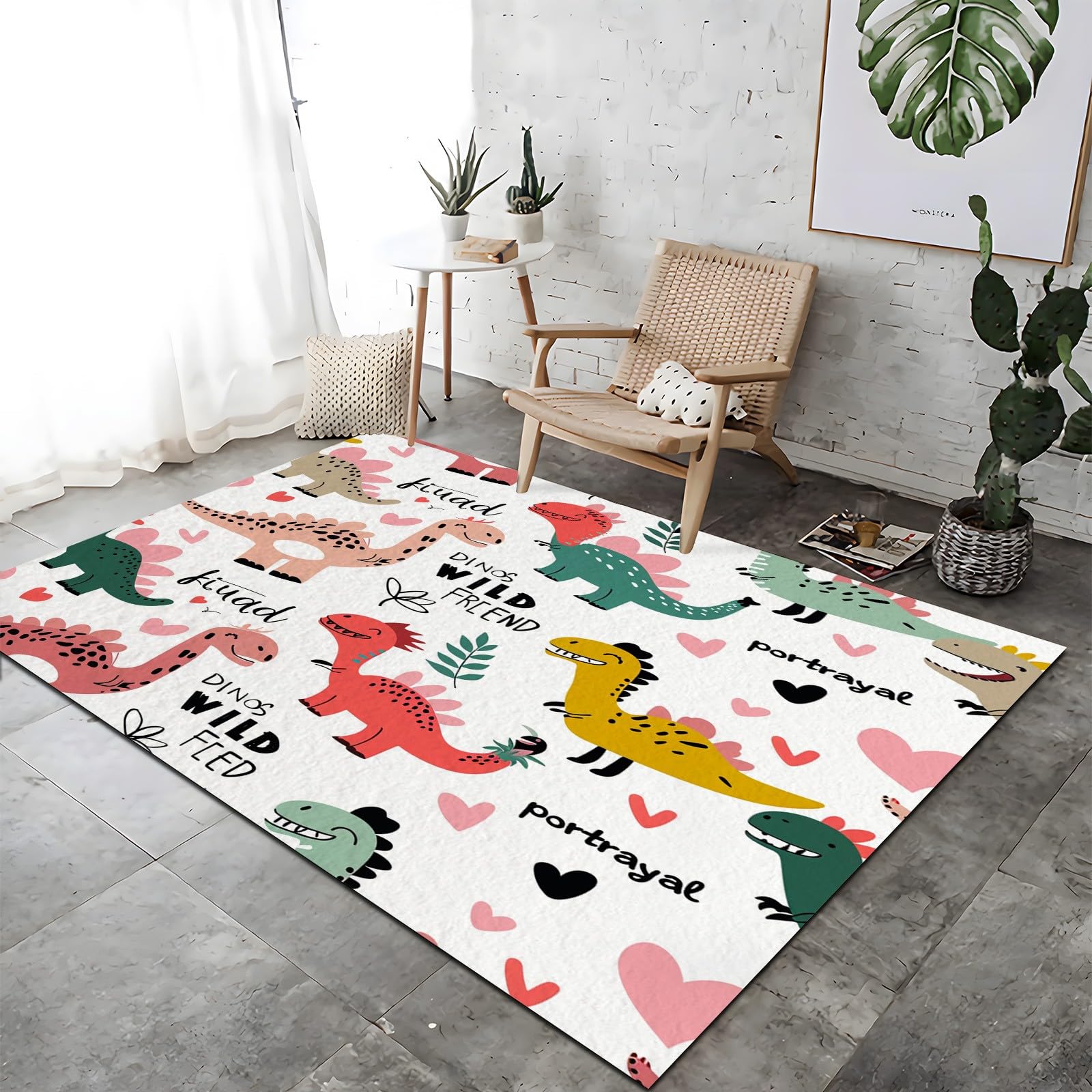 Generisch Teppich Wohnzimmer 3D Cartoon-Dinosaurier 120x170 cm Teppich Rutschfester Weich Carpet Bodenmatte Fußmatte für Jugendzimmer Esszimmer Schlafzimmer Küchenboden Flur
