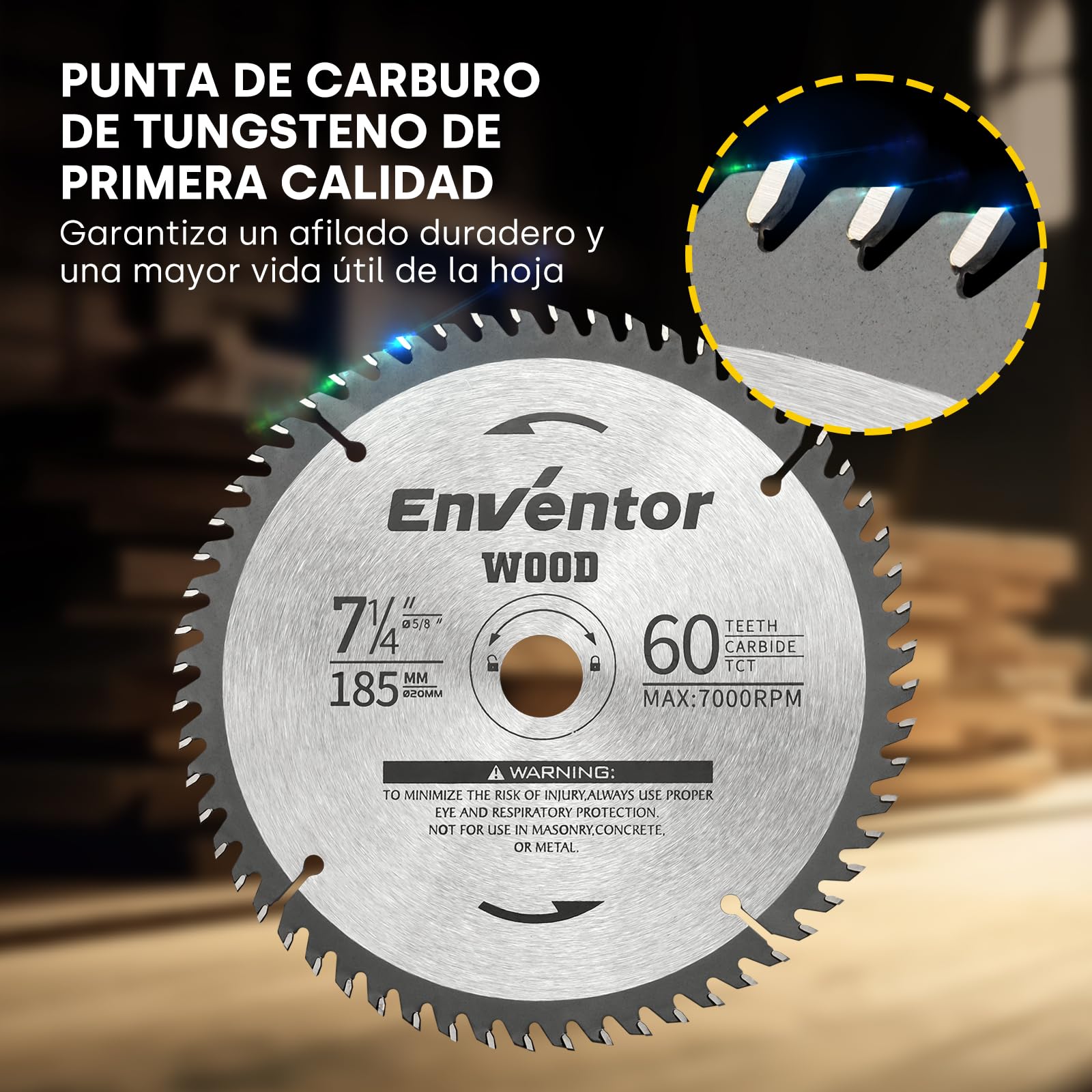 Enventor 3PCS Hoja de Sierra Circular 24T/40T/60T, 185mm x 20mm, Punta de Carburo de Tungsteno, Hoja de Sierra Circular de Mano para Madera, Compatible con Enventor Sierras Circulares