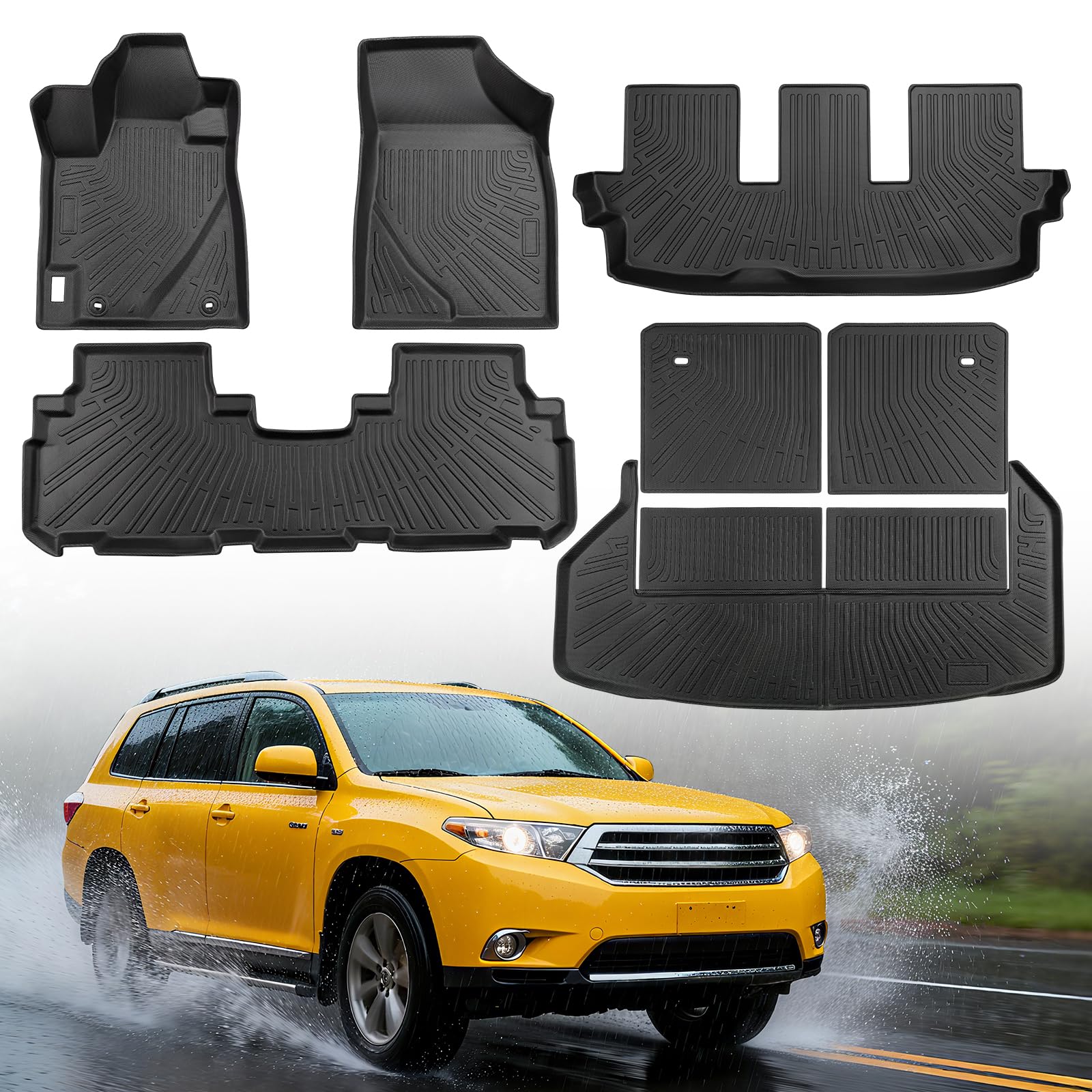 car floor mats for toyota highlander: 2008-2013 accessories (non hybrid), backrest mats, cargo liner, front 2nd 3rd row floor mats all weather tpe for highlander 2013 2012 2011 2010 2009 2008 full set