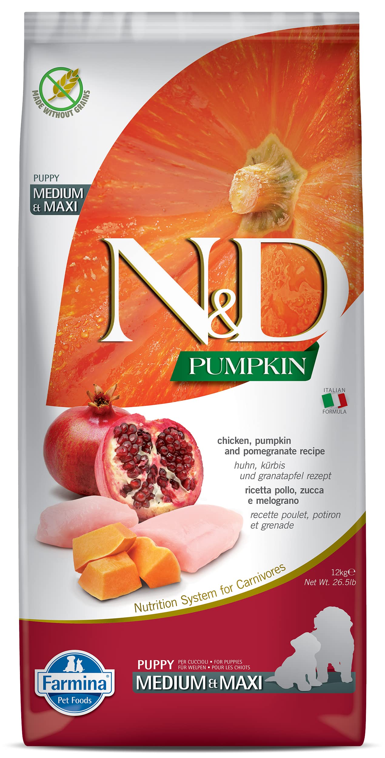 FARMINA PET FOODS N&D Pumpkin Dry Dog Premium Pet Food, Grain Free, Chicken & Pomegranate, Puppy Medium & Maxi Breed, 12 Kg (B09ZLD7NC5) Amazon Price History, Amazon Price Tracker